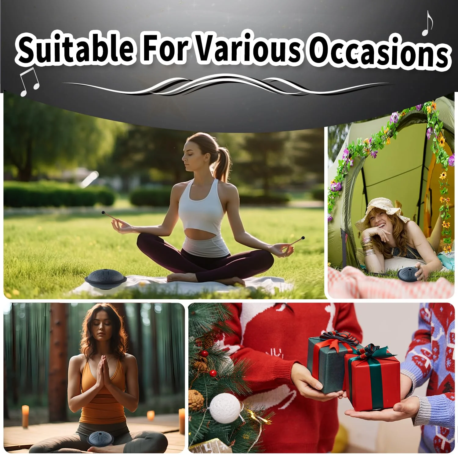 Yahpetes Steel Tongue Drum Musical Percussion Instrument Metal Rain Drum for Outside 5.5 Inch 6 Notes C-Key for Meditation Yoga Education Percussion with Bag, Music Book, Mallets (Navy Blue) Navy Blue - Image 9