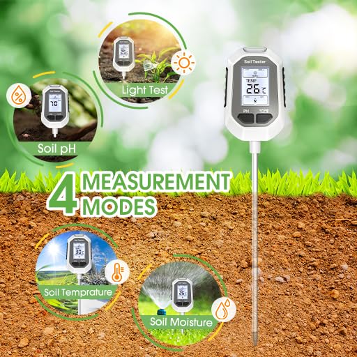 YAMRON 4-in-1 Soil Moisture Meter, Digital Plant Temperature/Soil Moisture Test & PH Meter/Sunlight Intensity, Backlight LCD Display for Gardening, Farming and Outdoor Plants - Image 4