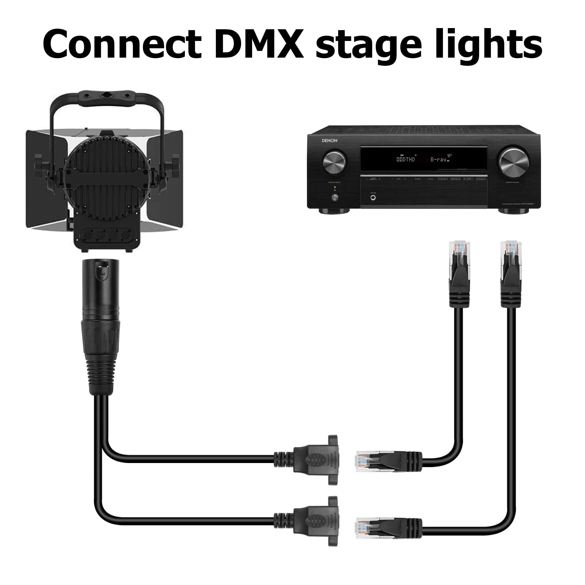 YAODHAOD 3pin XLR to Dual RJ45 Y Splitter Cable, RJ45 Female to XLR Male DMX Cat5 Ethernet Network Connector Extension Cable for DMX-CON Controller Series,1Ft (Male XLR to Dual RJ45 Female) XLR stecker auf Dual RJ45 buchse - Image 4