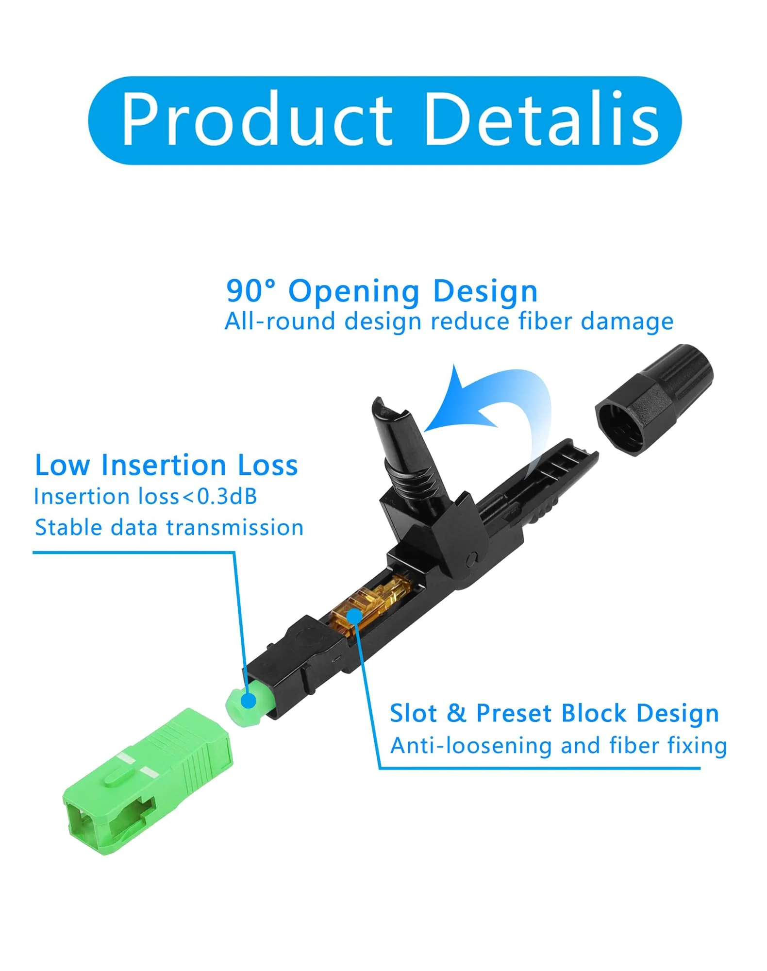 YAODHAOD Optical Connector 10pcs FTTH SC APC, Fibre Optic Fast Cold Connector Single Mode Telecommunication Level Fast Connector for CATV Network - Image 5