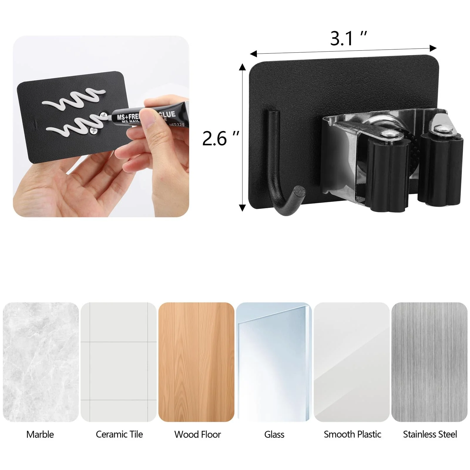 YAOSHENGUP Pack of 5 Broom Holder Wall Self-Adhesive Tool Holder Stainless Steel Garden Tool Holder Wall Mount Tool Holder Hook Rack Broom Holder Garden Tool Holder Wall Hooks for Bathroom Kitchen - Image 2