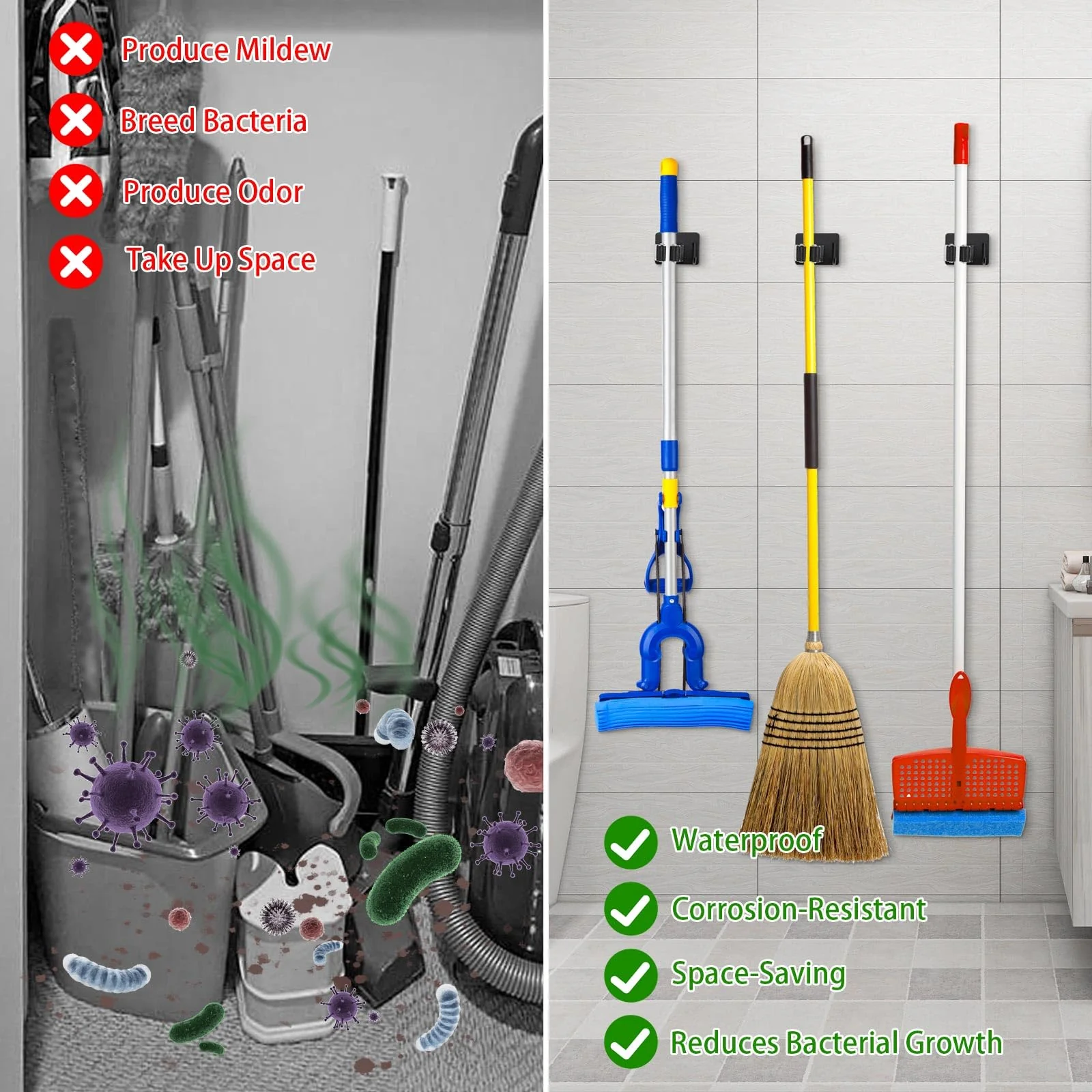 YAOSHENGUP Pack of 5 Broom Holder Wall Self-Adhesive Tool Holder Stainless Steel Garden Tool Holder Wall Mount Tool Holder Hook Rack Broom Holder Garden Tool Holder Wall Hooks for Bathroom Kitchen - Image 4