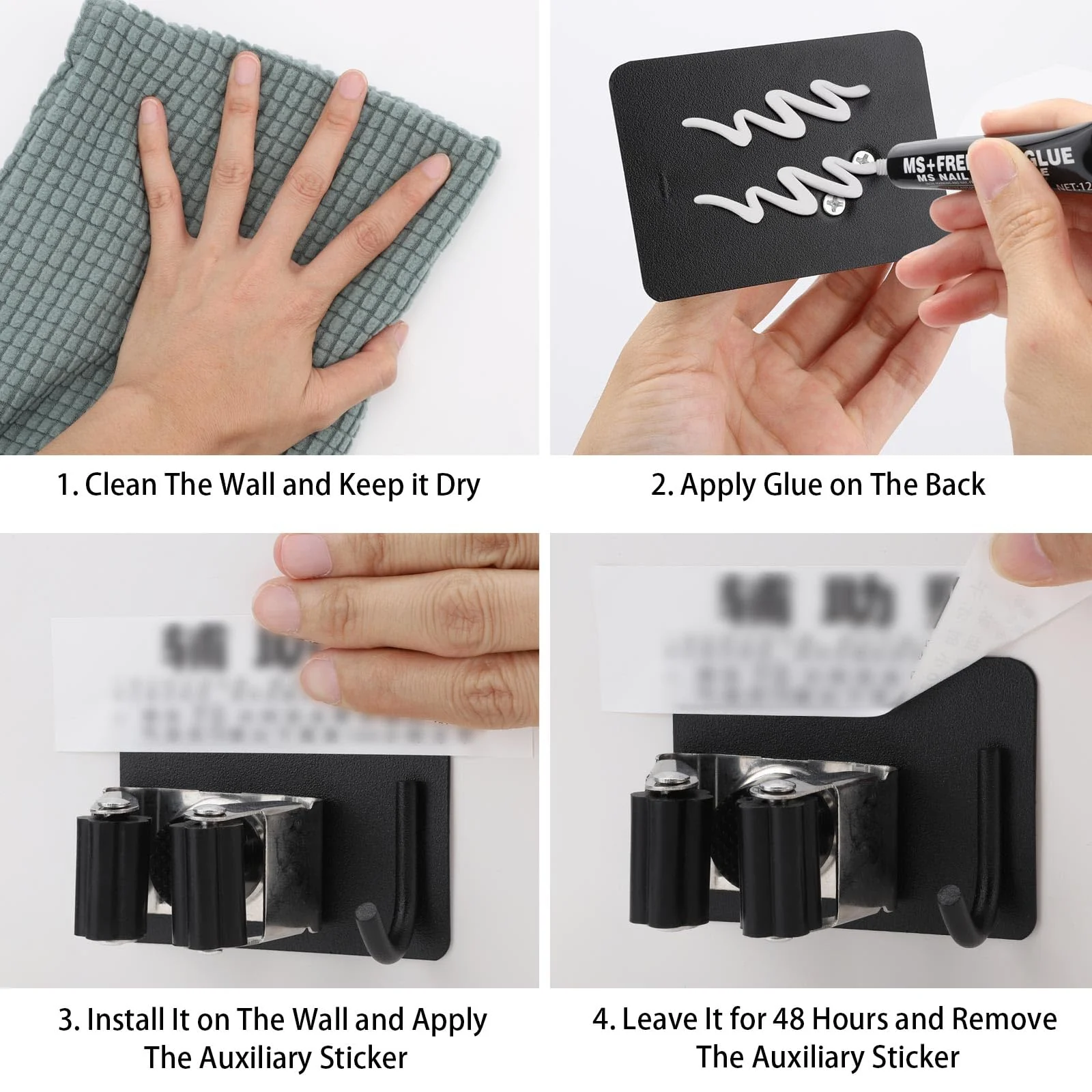 YAOSHENGUP Pack of 5 Broom Holder Wall Self-Adhesive Tool Holder Stainless Steel Garden Tool Holder Wall Mount Tool Holder Hook Rack Broom Holder Garden Tool Holder Wall Hooks for Bathroom Kitchen - Image 5