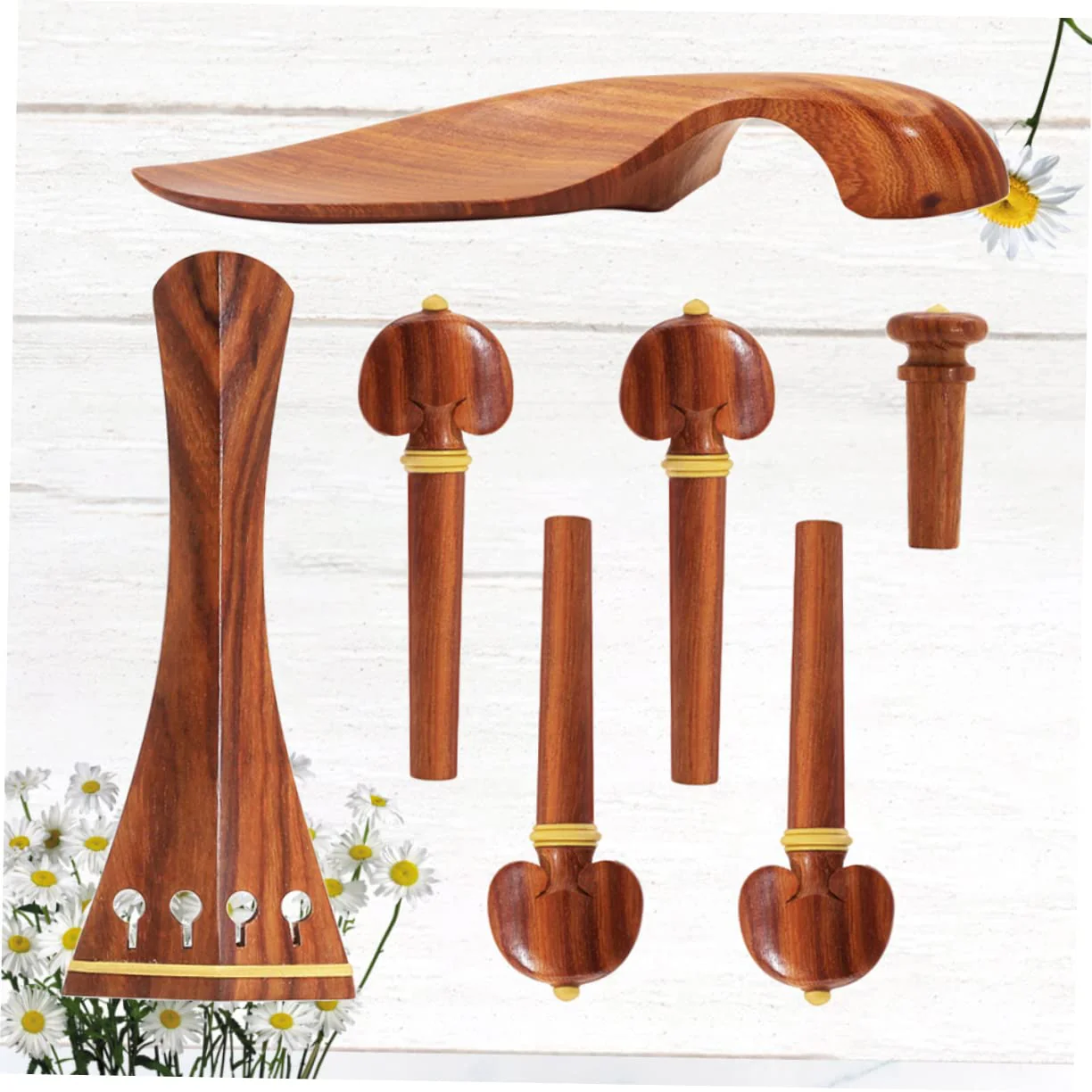Yardwe 4/4 Violin Accessories Set with Jujube Wood Tailpiece Chinrest Endpin and Pegs Comfortable Chin Rest for Beginner Violin Players - Image 2