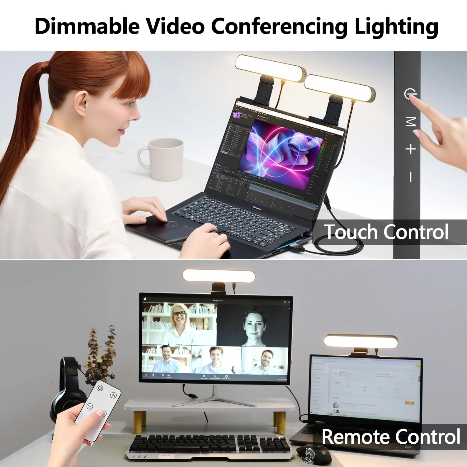yAyusi Dual-lamp Video Conference Lighting, LED Streaming Light with Remote and Touch Control, Zoom Lighting for Computer,Webcam Monitor Laptop Ring Light for Video Calls/Zoom Meetings/Video Recording - Image 2