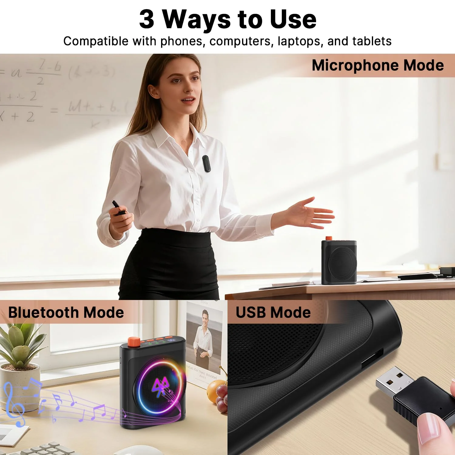 yAyusi Wireless Voice Amplifier for Teachers with 2 Magnetic Lavalier Mics, Hands Free Mini Portable Microphone and Speaker with Lanyard, Rechargeable Teacher Microphones for Classroom/Meetings/Speech - Image 2
