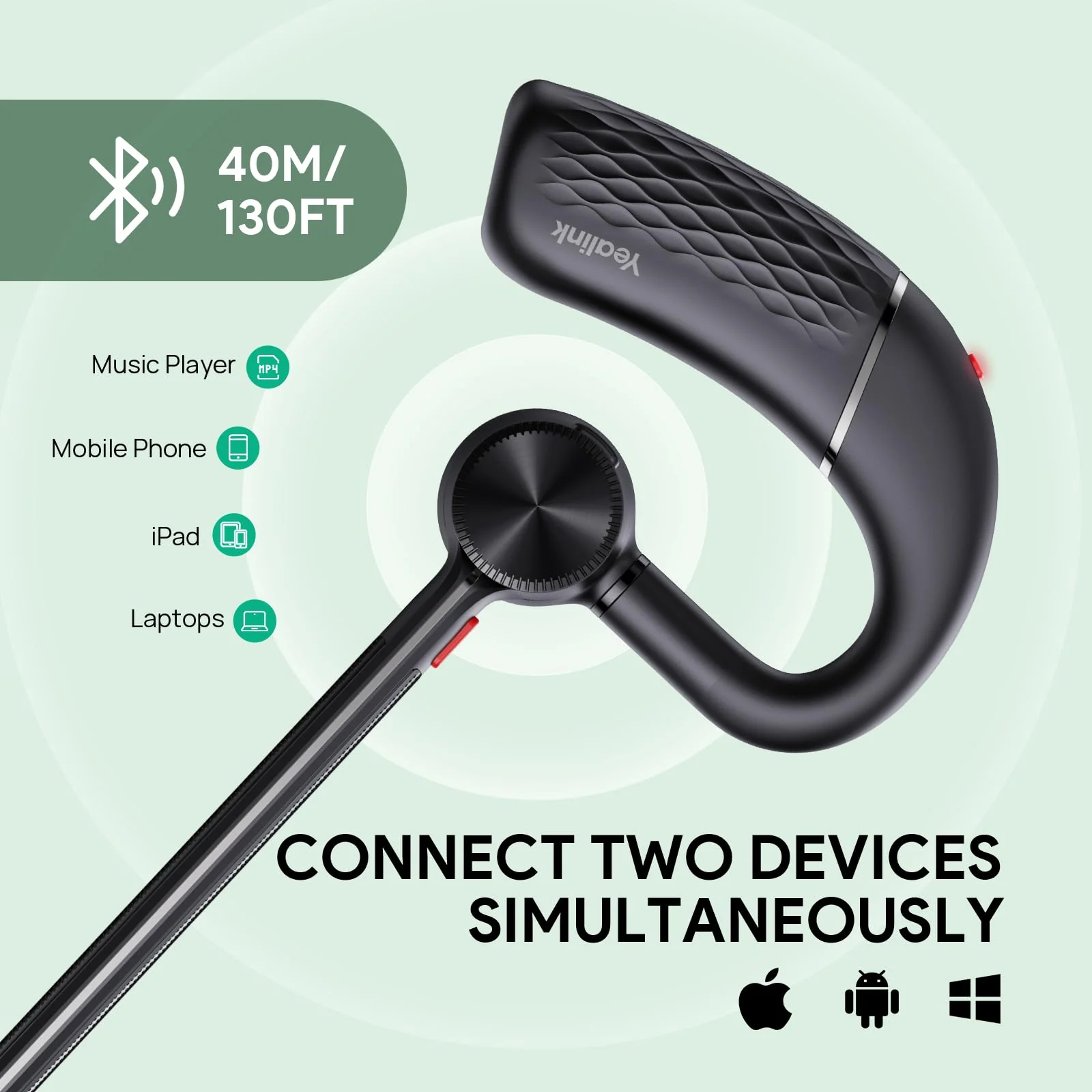 Yealink BH71 Lite Bluetooth Headset,Wireless Earpiece with 4 Noise Cancelling Microphone,10H Talk Time, Adjustable Ear Hook,Bluetooth Earphones for Cell Phone,Driving,Office Work - Image 3