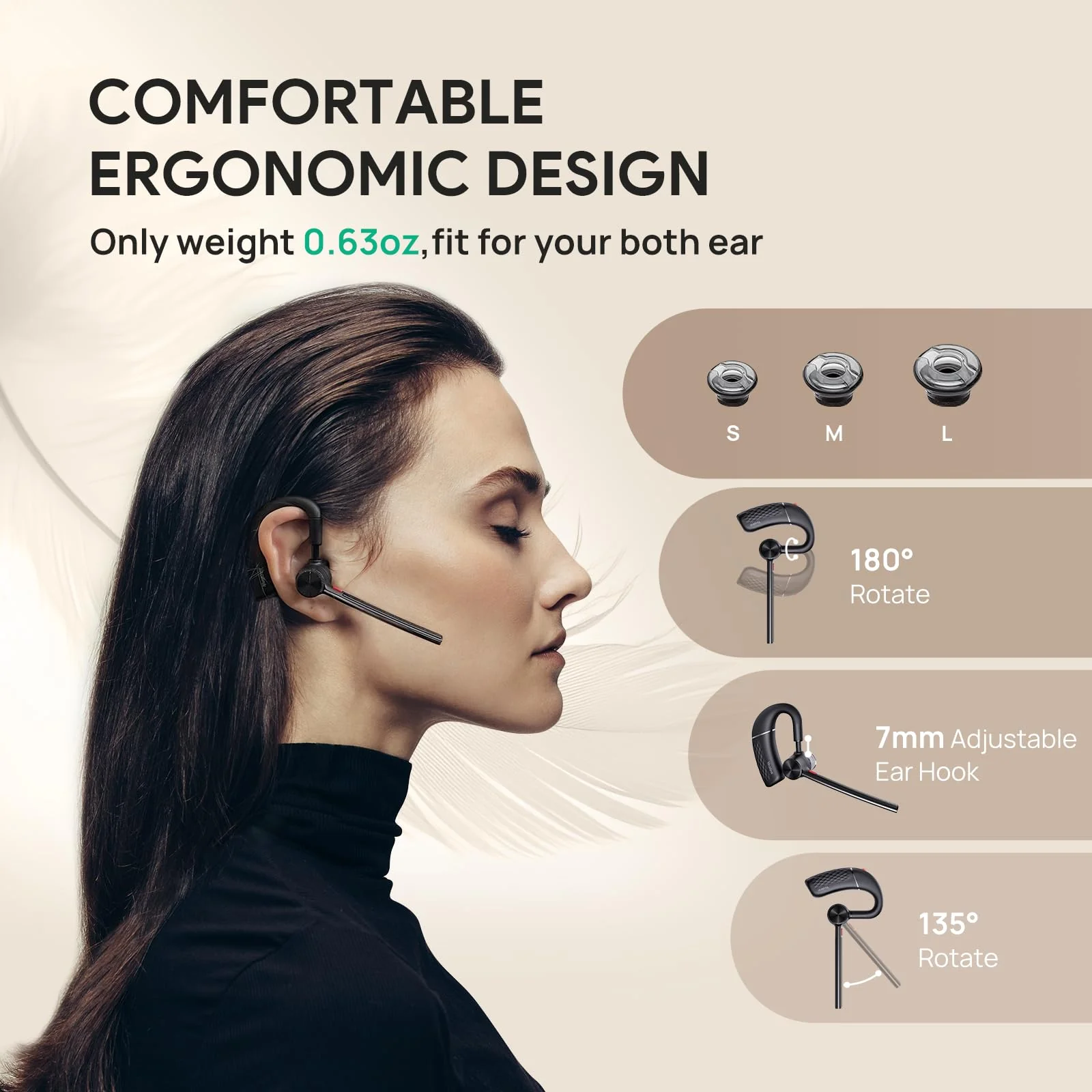 Yealink BH71 Lite Bluetooth Headset,Wireless Earpiece with 4 Noise Cancelling Microphone,10H Talk Time, Adjustable Ear Hook,Bluetooth Earphones for Cell Phone,Driving,Office Work - Image 4