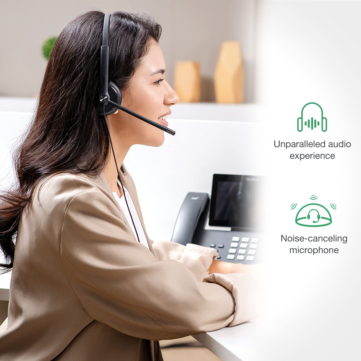 Yealink Phone Headsets for Office Phones YHS34 Lite QD to RJ9 Wired Headset Compatible with Poly Snom Grandstream Phones Desk Landline Headset with Microphone -Mono/68g/2.1m Cable Foamy Ear Cushions - Mono Compatible with Yealink|Poly|SNOM|Grandstream - Image 6