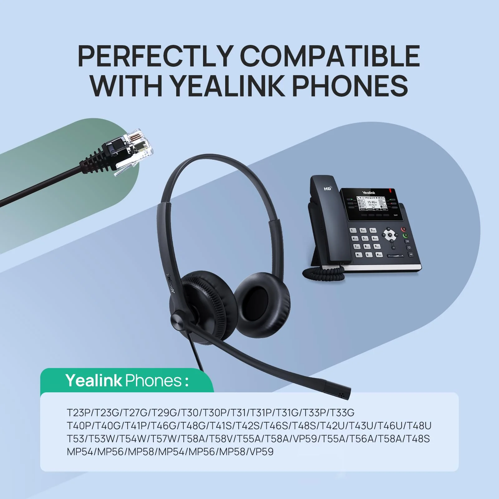 Yealink Phone Headsets for Office Phones YHS34 QD to RJ9 Wired Headset Compatible with Poly Snom Grandstream Phones Desk Landline Headset with Microphone -Mono/72g/2.1m Cable Mono Convenient-YHS34 - Image 2
