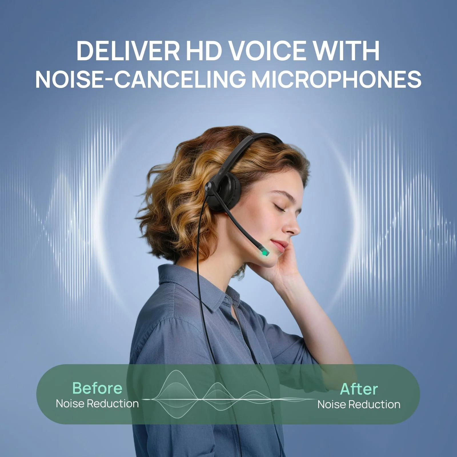 Yealink Phone Headsets for Office Phones YHS34 QD to RJ9 Wired Headset Compatible with Poly Snom Grandstream Phones Desk Landline Headset with Microphone -Mono/72g/2.1m Cable Mono Convenient-YHS34 - Image 5