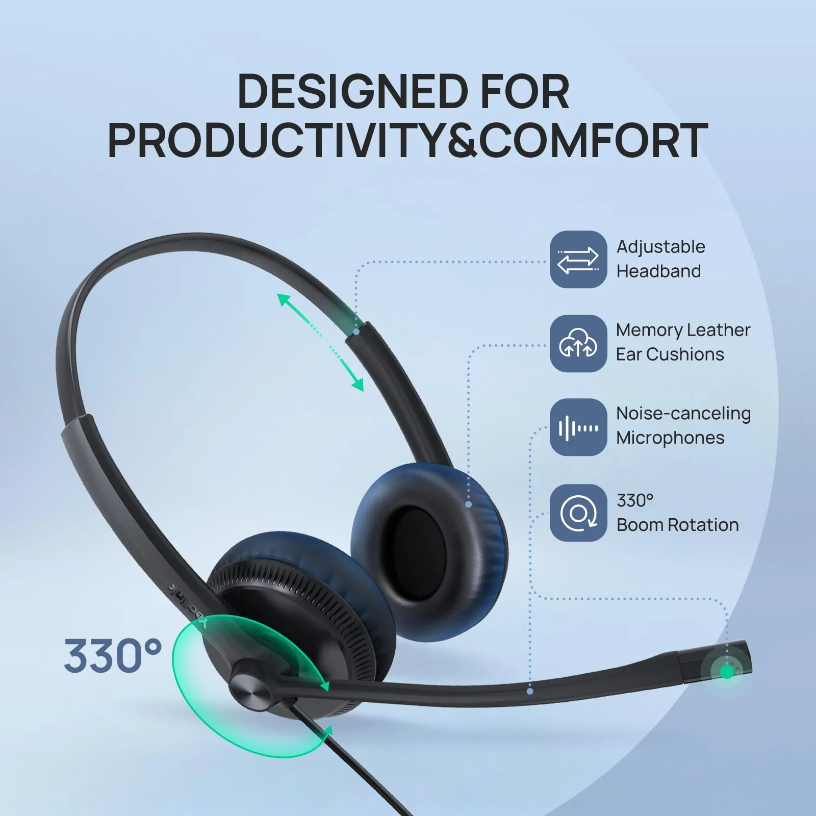 Yealink Phone Headsets for Office Phones YHS34 QD to RJ9 Wired Headset Compatible with Poly Snom Grandstream Phones Desk Landline Headset with Microphone -Mono/72g/2.1m Cable Mono Convenient-YHS34 - Image 6