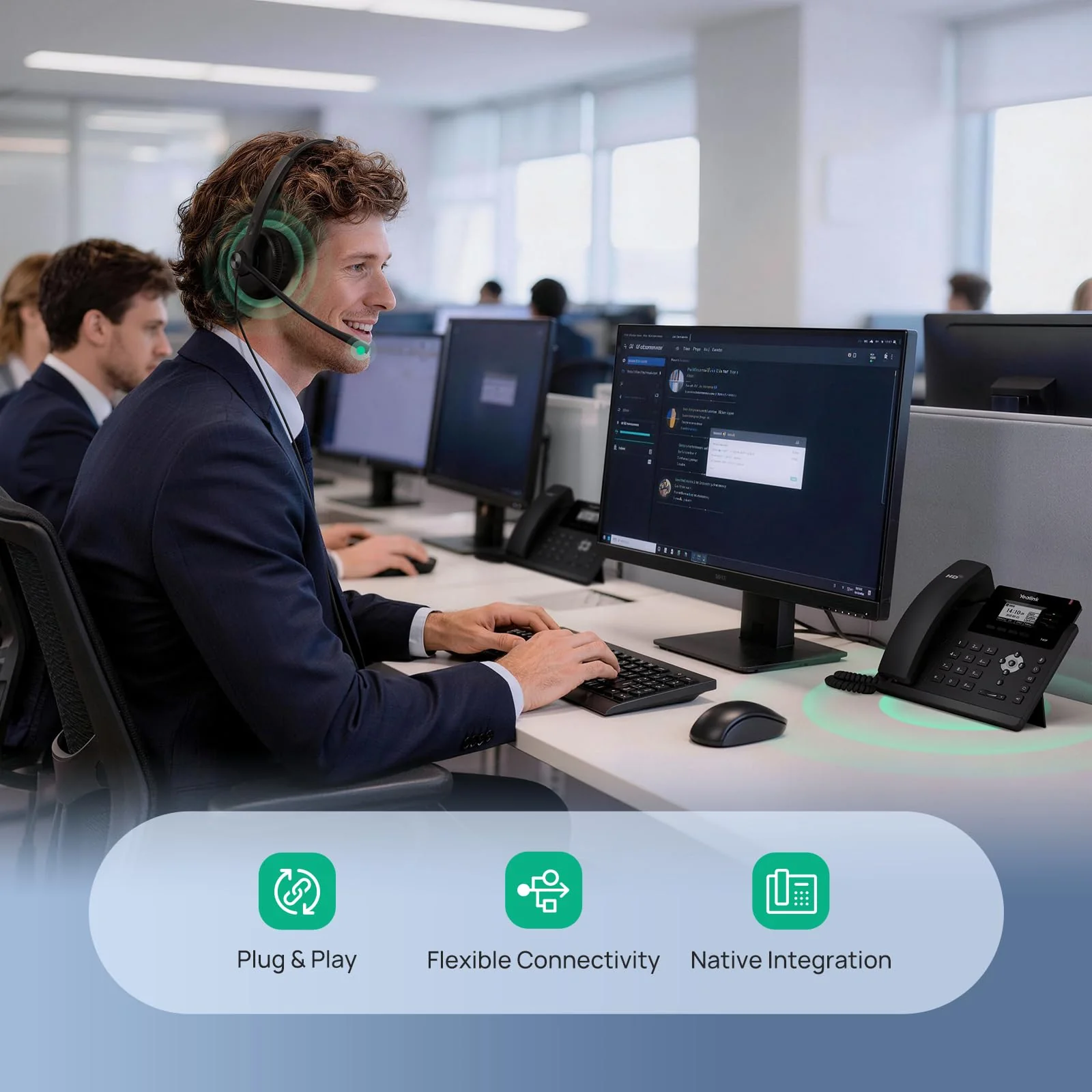Yealink Phone Headsets for Office Phones YHS34 QD to RJ9 Wired Headset Compatible with Poly Snom Grandstream Phones Desk Landline Headset with Microphone -Mono/72g/2.1m Cable Mono Convenient-YHS34 - Image 7