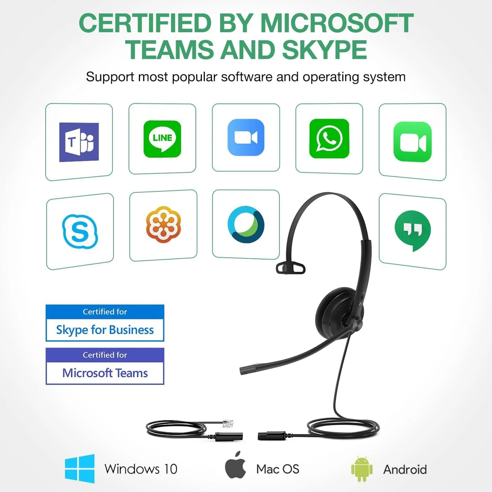 Yealink YHS34 Lite Dual Telephone Headset with RJ9 Jack Phone Headset with Microphone Noise Canceling, Compatible Poly Snom Desk Landline Phones (2.1m Cable) YHS34 Dual - RJ9 Headset Sponge Earpad - Image 3
