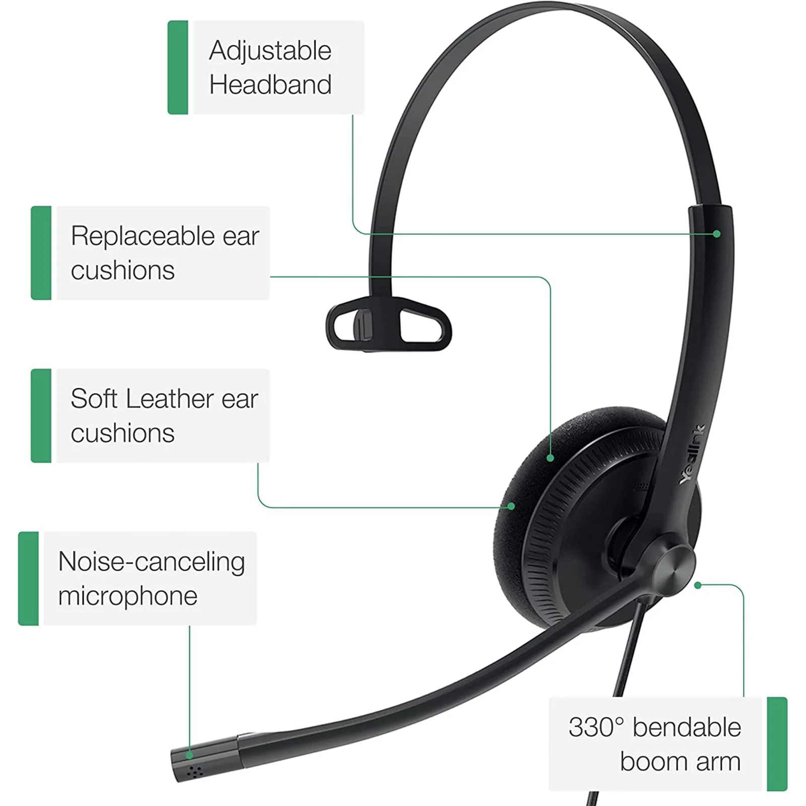 Yealink YHS34 Lite Dual Telephone Headset with RJ9 Jack Phone Headset with Microphone Noise Canceling, Compatible Poly Snom Desk Landline Phones (2.1m Cable) YHS34 Dual - RJ9 Headset Sponge Earpad - Image 4
