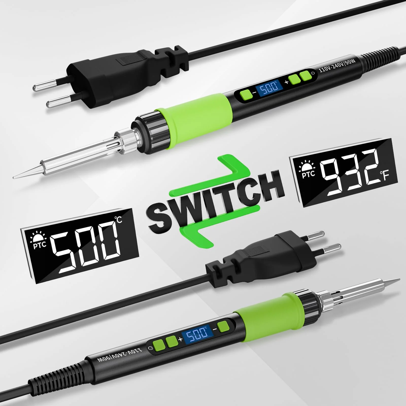 YEEHONEC Professional Soldering Iron Set, 90 W LCD Automatic Sleep Mode, Adjustable Temperature 180-500 °C with 50 g Solder, 5 Soldering Tips, Desoldering Pump, Soldering Iron Stand, Tweezers - Image 3