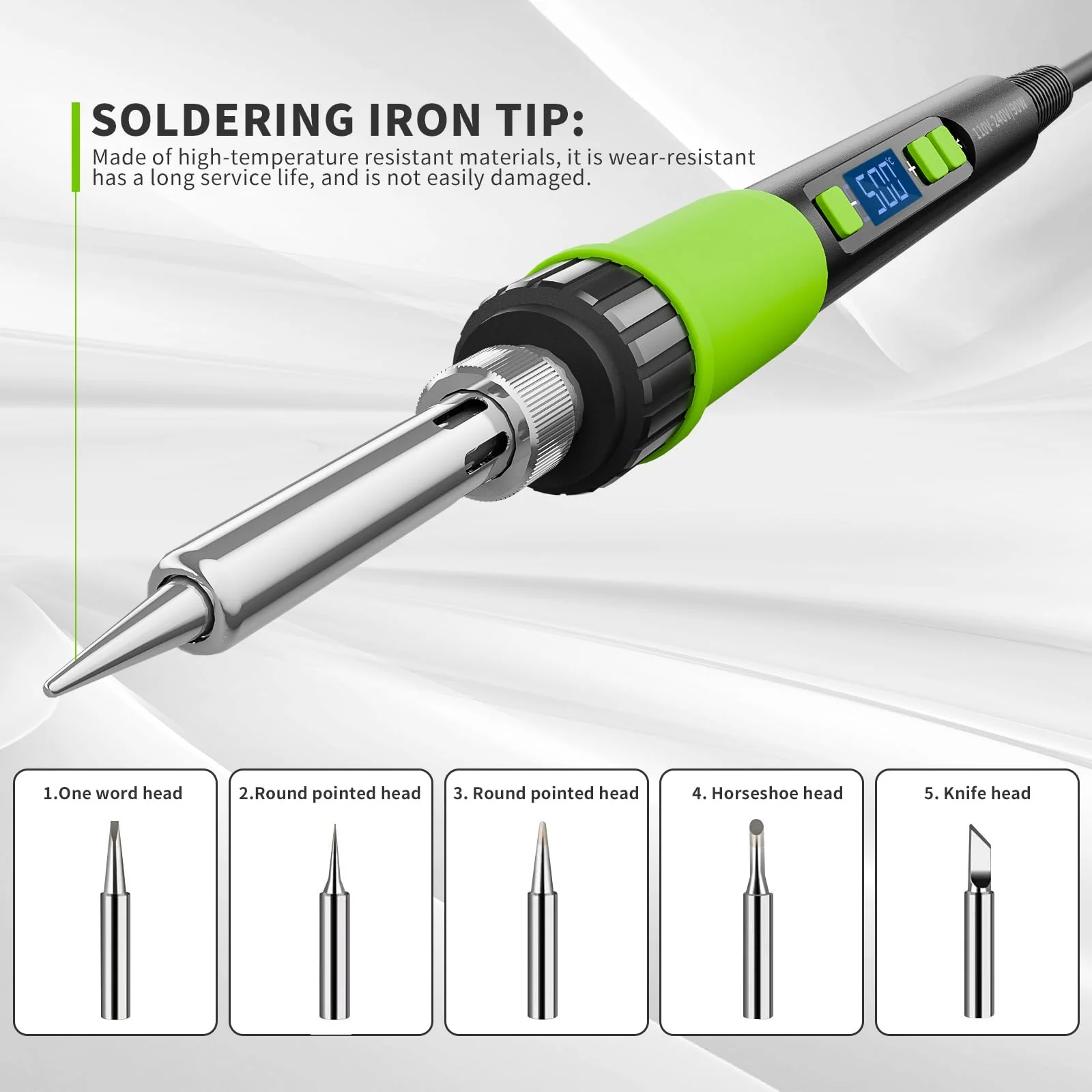 YEEHONEC Professional Soldering Iron Set, 90 W LCD Automatic Sleep Mode, Adjustable Temperature 180-500 °C with 50 g Solder, 5 Soldering Tips, Desoldering Pump, Soldering Iron Stand, Tweezers - Image 6