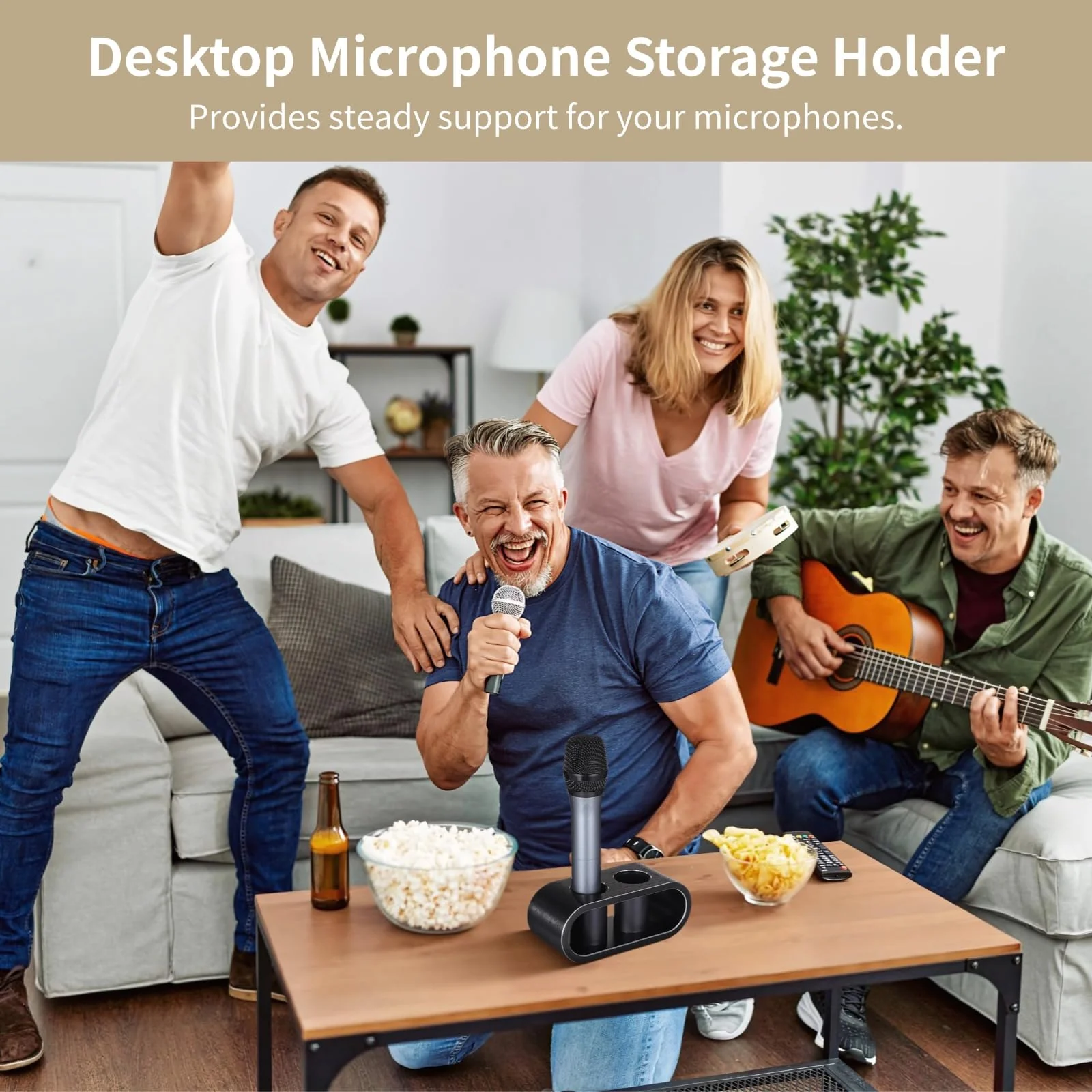 yeesport Metal Desktop Microphone Storage Holder, Aluminum Alloy Microphone Stand, Fashionable Tabletop Mic Organizer for Desk, Mic Mount for Karaoke, Nightclubs, Homes, Holds Two Microphones - Image 3