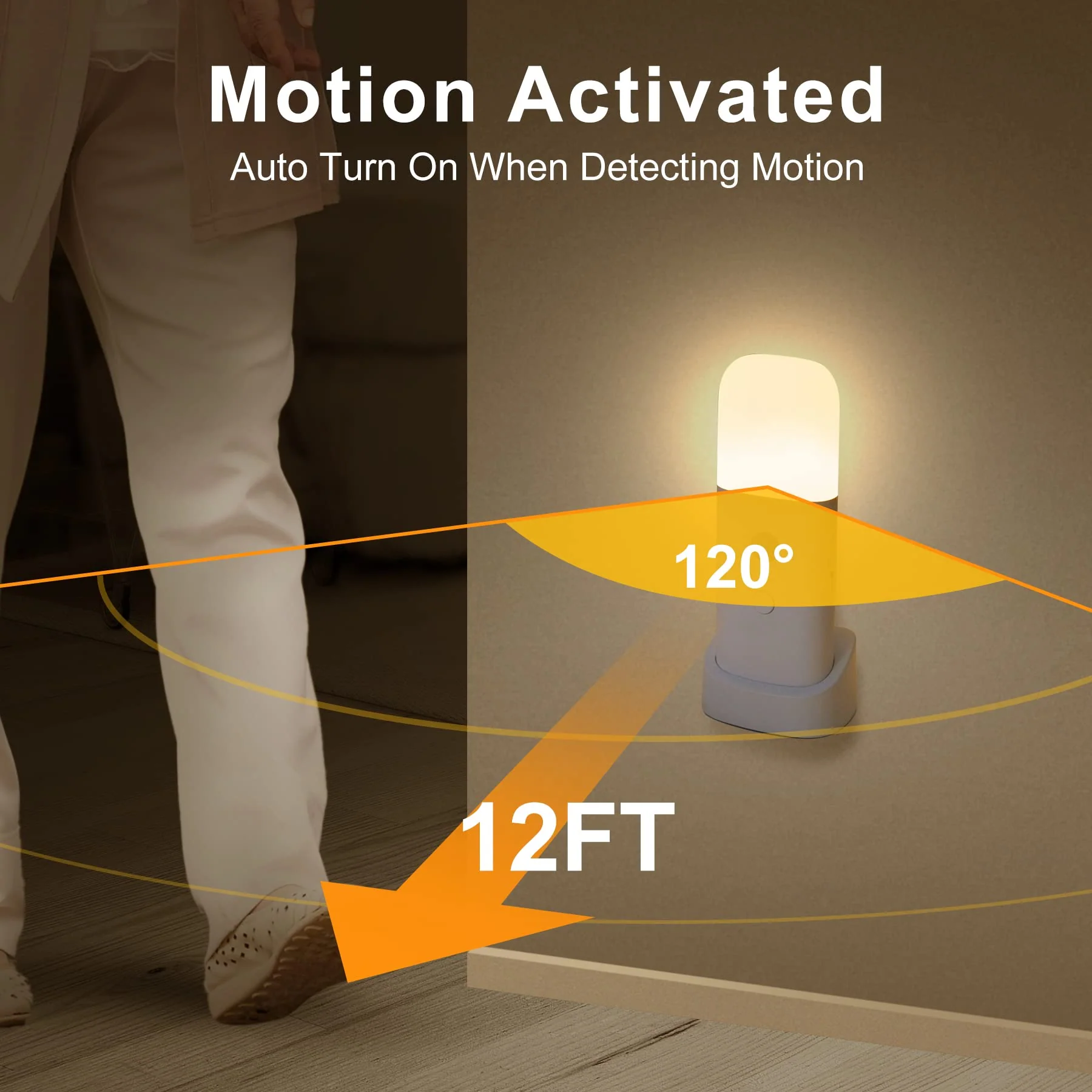 YELKO Motion Sensor Night Light, 2000mAh Rechargeable Night Lights Battery Powered, PortableＤimmable Nightlights with 5 Brightness Levels for Kids,Adults (Warm White 2Pack) Warm White Two Pack - Image 3