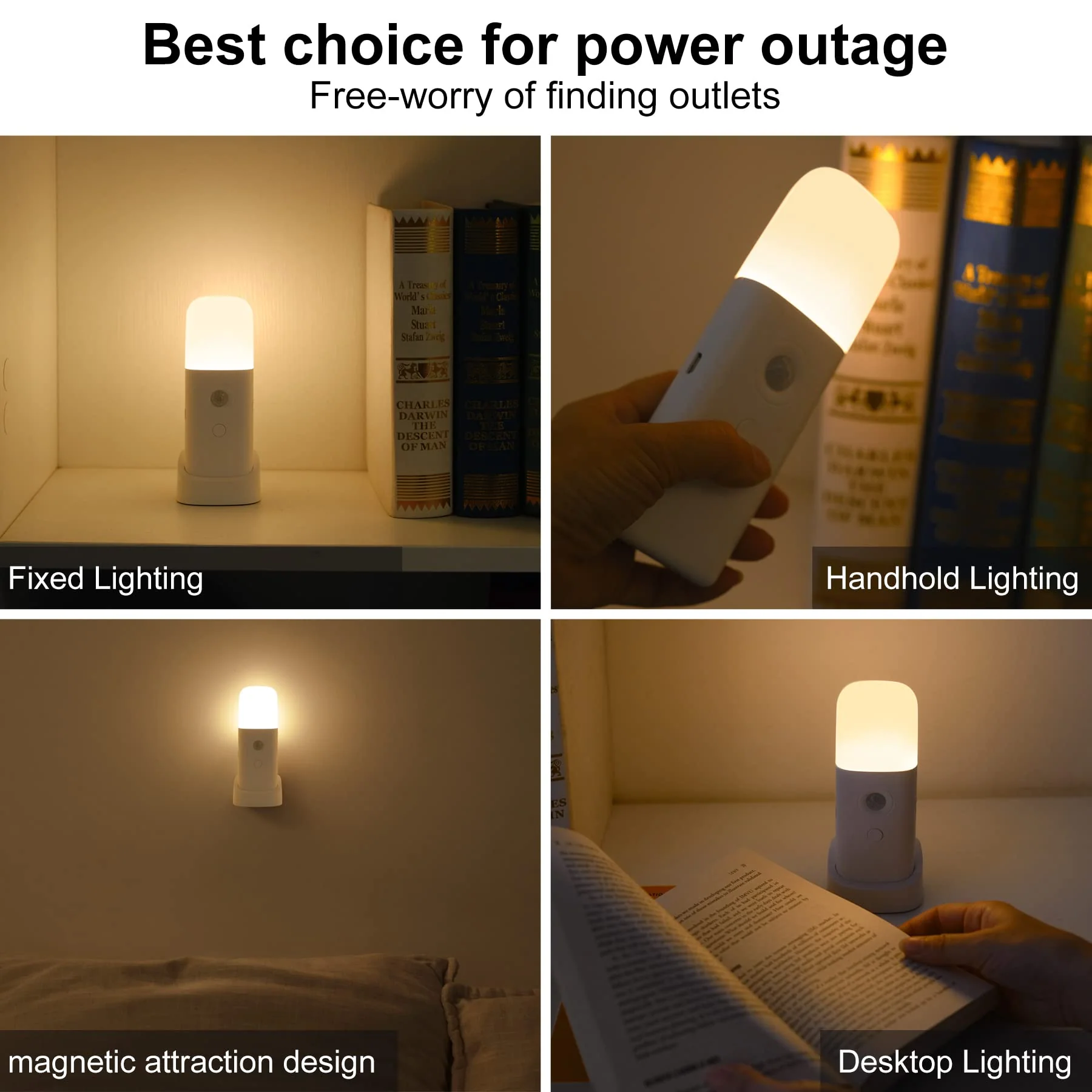 YELKO Motion Sensor Night Light, 2000mAh Rechargeable Night Lights Battery Powered, PortableＤimmable Nightlights with 5 Brightness Levels for Kids,Adults (Warm White 2Pack) Warm White Two Pack - Image 5