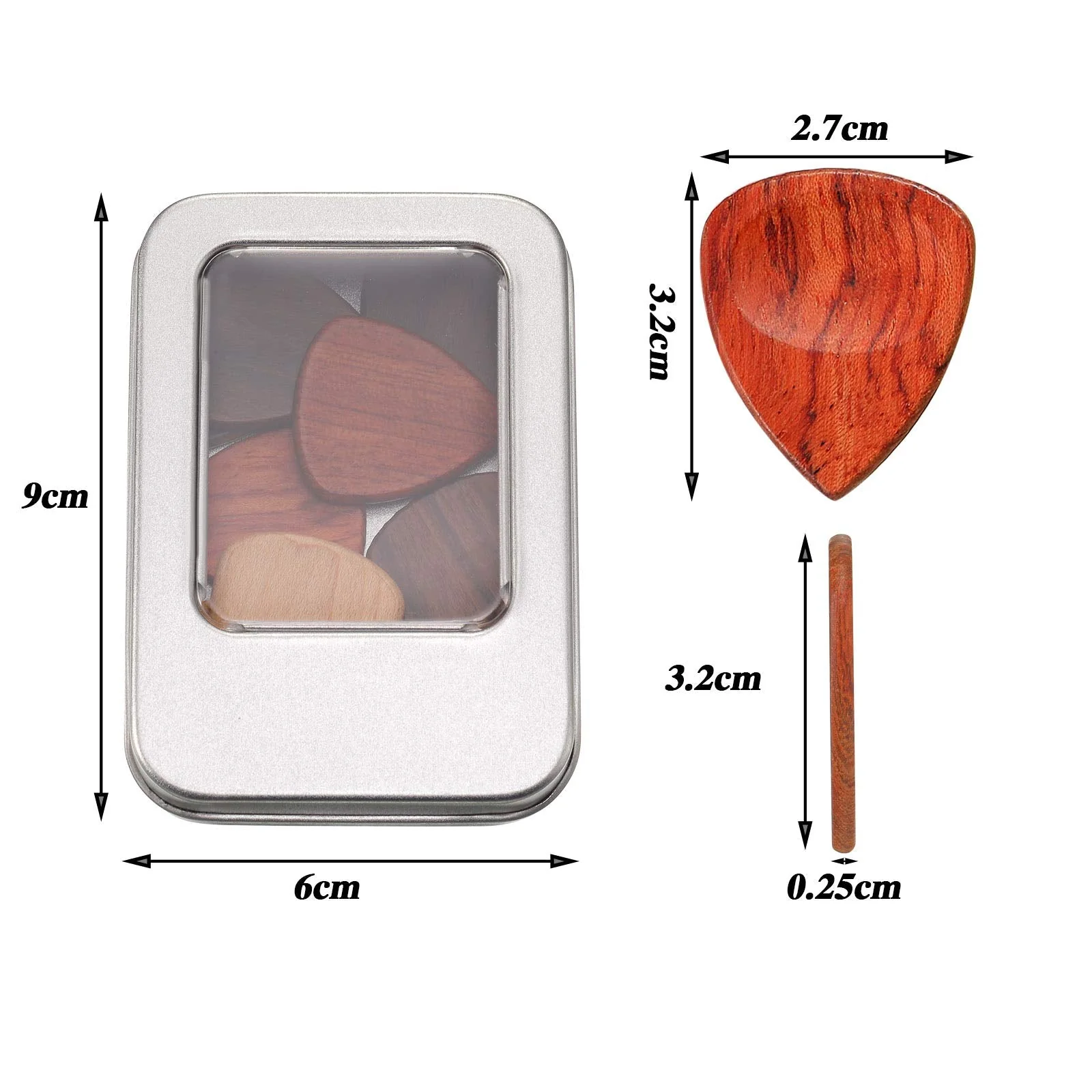 Yeshone 10 Pieces Exotic Wood Guitar Picks, 1 Guitar Picks Box Wooden Guitar Plectrums in African Red Sandalwood Chacate Preto Olive Wood Rosewood Maple Ebony Golden Sandalwood for Archtop Guitar - Image 2