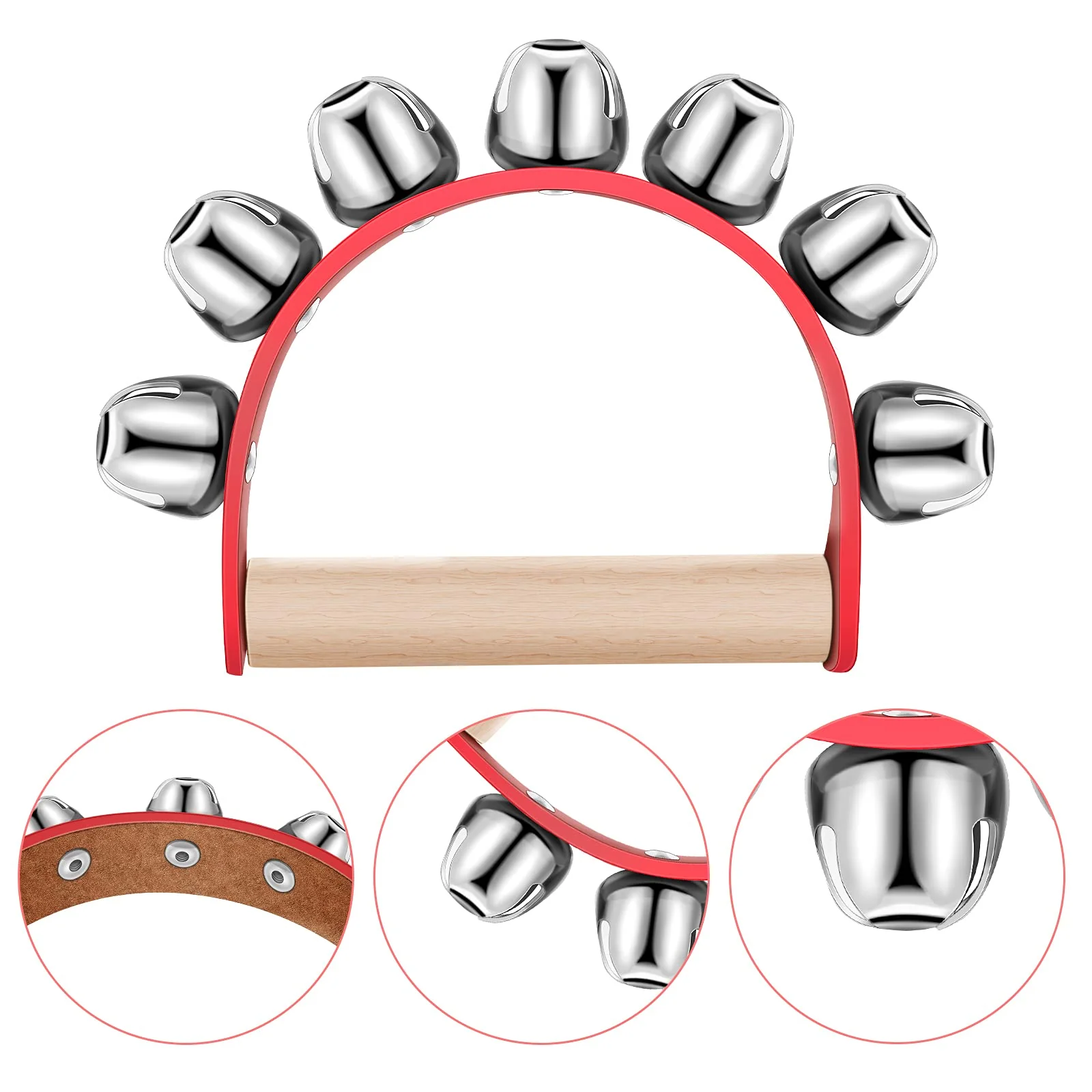Yeshone 6 Pieces Christmas Caroling Sleigh Bells Handheld Instrument Handheld Jingle Ring Sleigh Musical Bell Instrument Wooden Handle for Christmas Valentines Crafts Decor (7 Bells) - Image 2