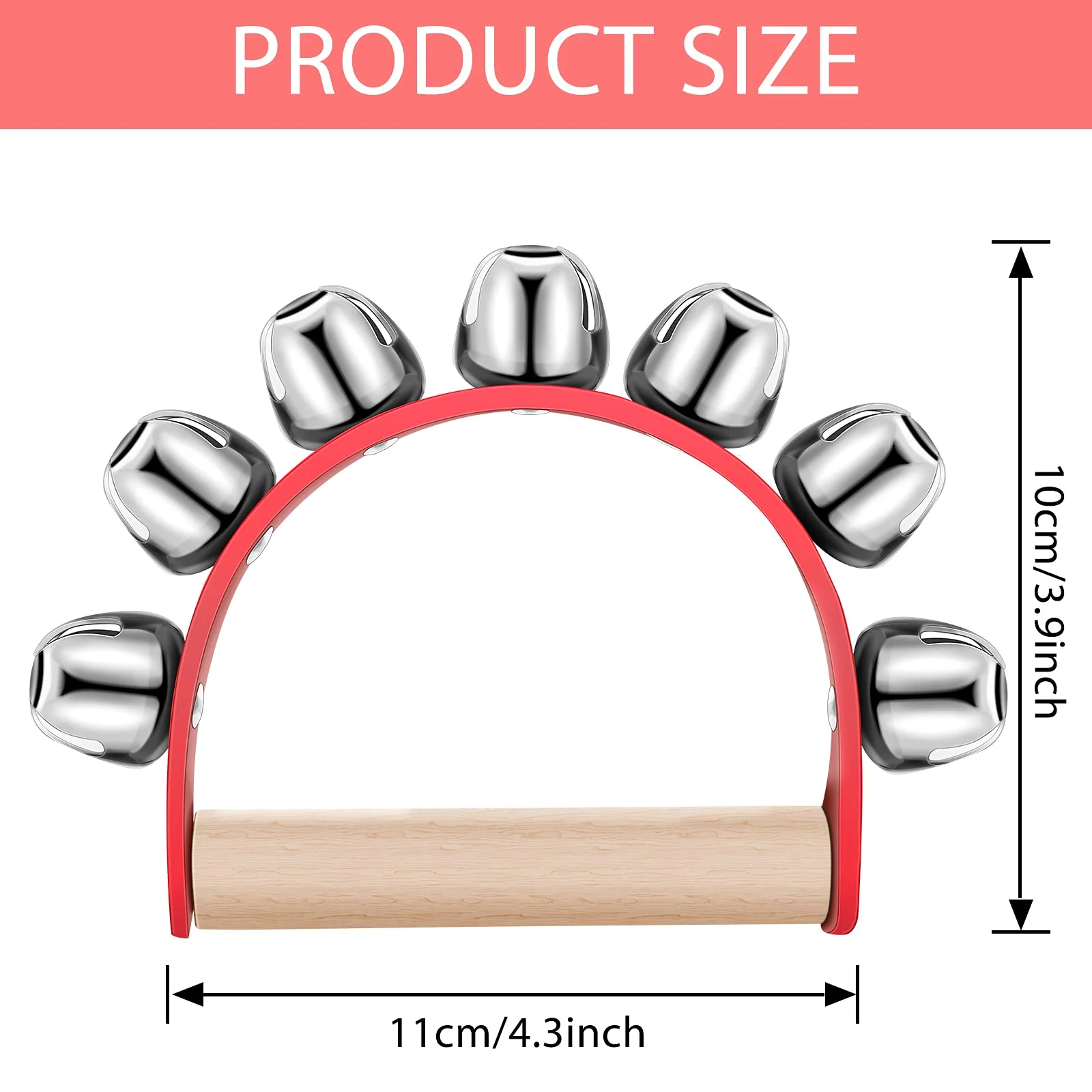 Yeshone 6 Pieces Christmas Caroling Sleigh Bells Handheld Instrument Handheld Jingle Ring Sleigh Musical Bell Instrument Wooden Handle for Christmas Valentines Crafts Decor (7 Bells) - Image 3