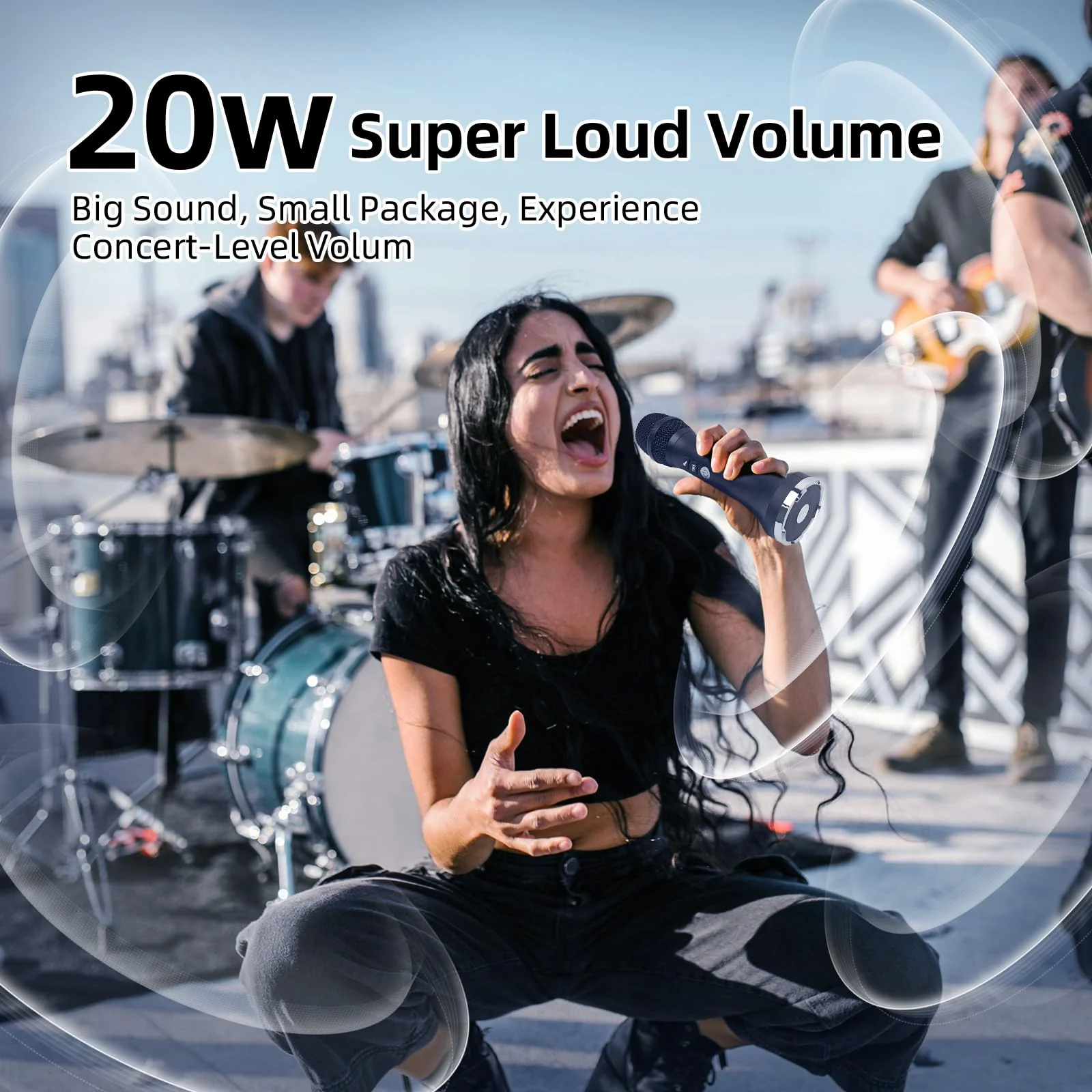 YF79 Wireless Bluetooth Microphone with 20W High Power, DSP Chip for Clear Sound, Dual Mic Connectivity for Duet Singing, One-Click Vocal Reduction for Karaoke, Portable Design with Loud Volume(Black) Black - Image 2