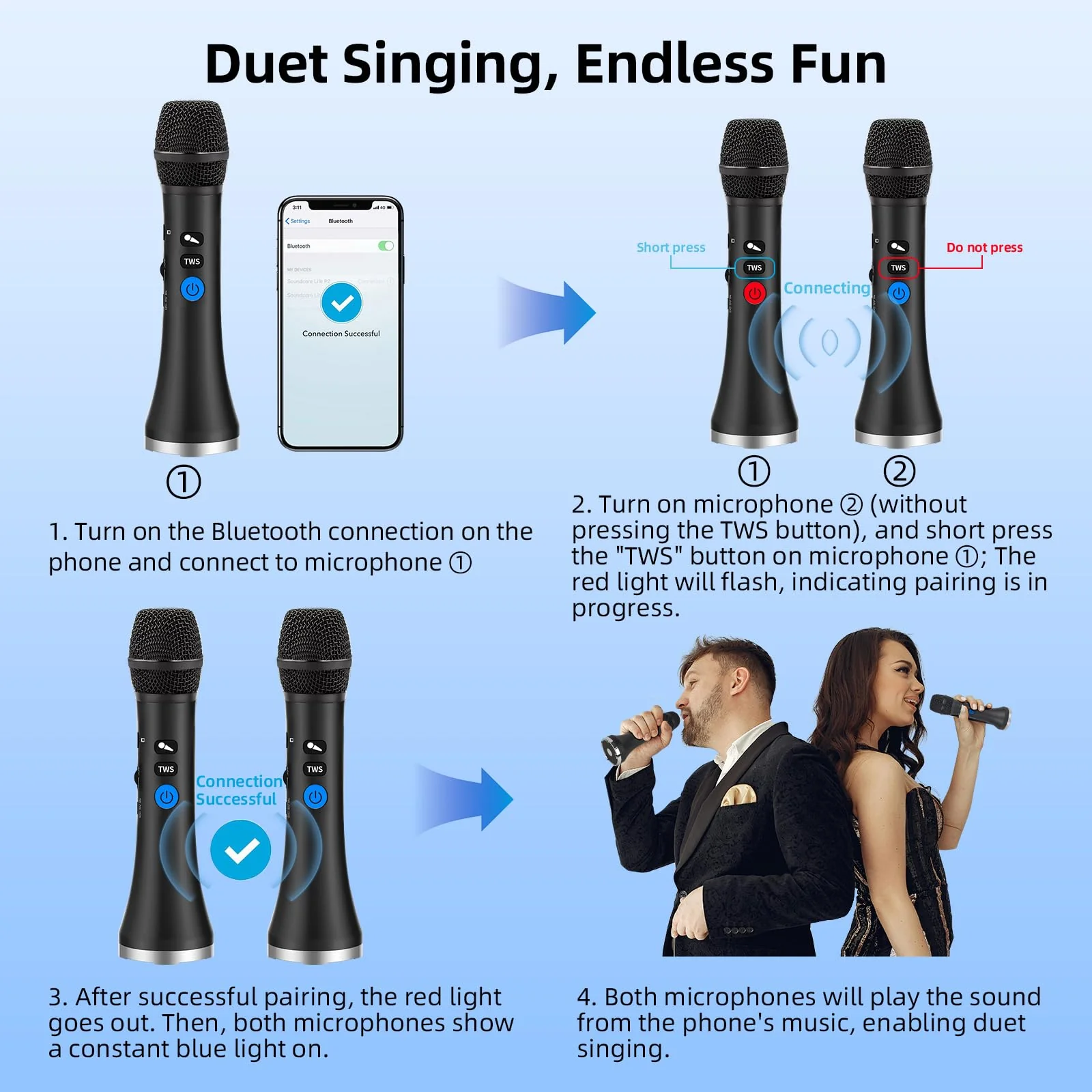 YF79 Wireless Bluetooth Microphone with 20W High Power, DSP Chip for Clear Sound, Dual Mic Connectivity for Duet Singing, One-Click Vocal Reduction for Karaoke, Portable Design with Loud Volume(Black) Black - Image 6