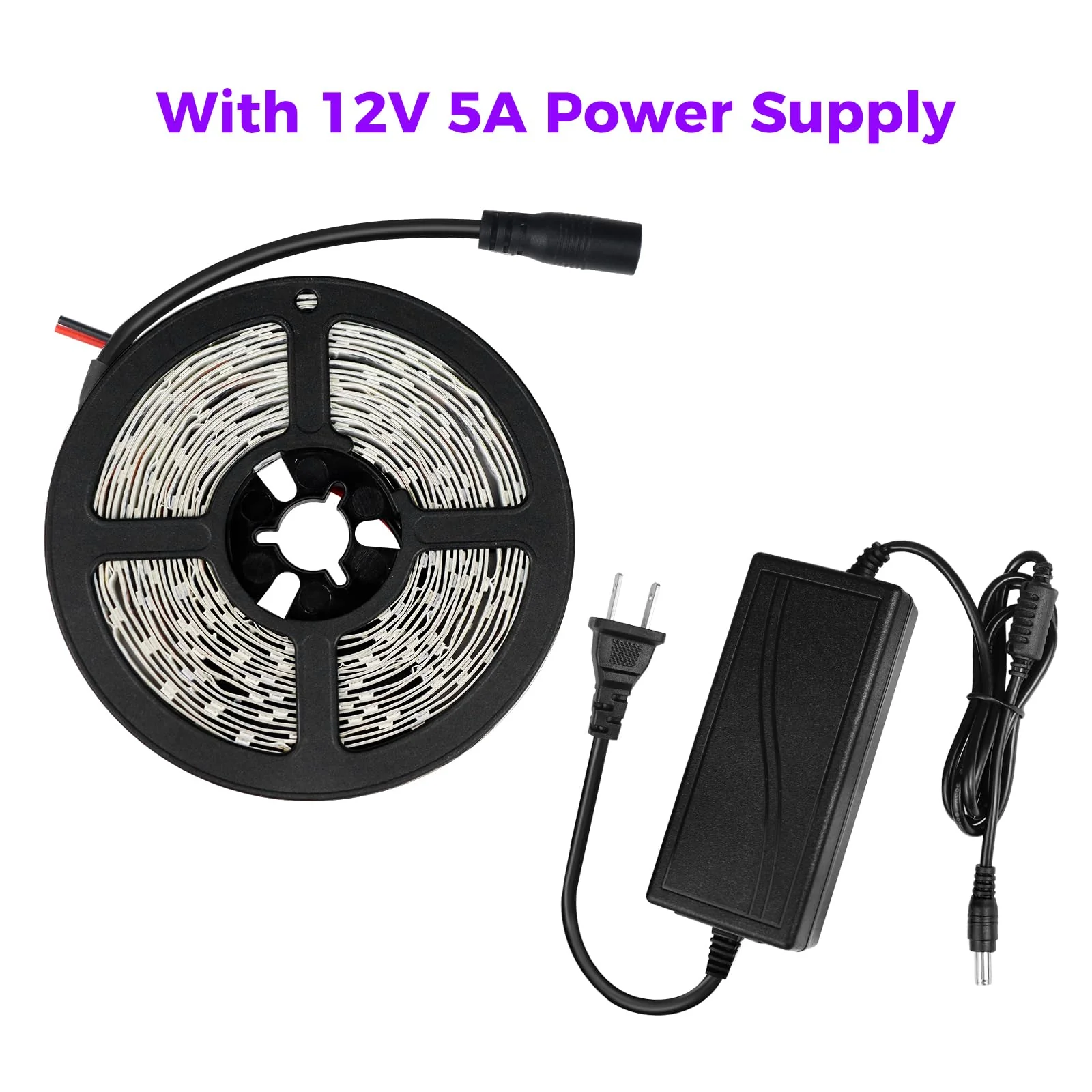 YGS-Tech Super Bright 60 Watts UV Black Light LED Strip, 16.4FT/5M 3528 300LEDs 395nm-405nm Non-Waterproof Blacklight with Power Supply, for Night Fishing, Black Party 60Watts - Image 3
