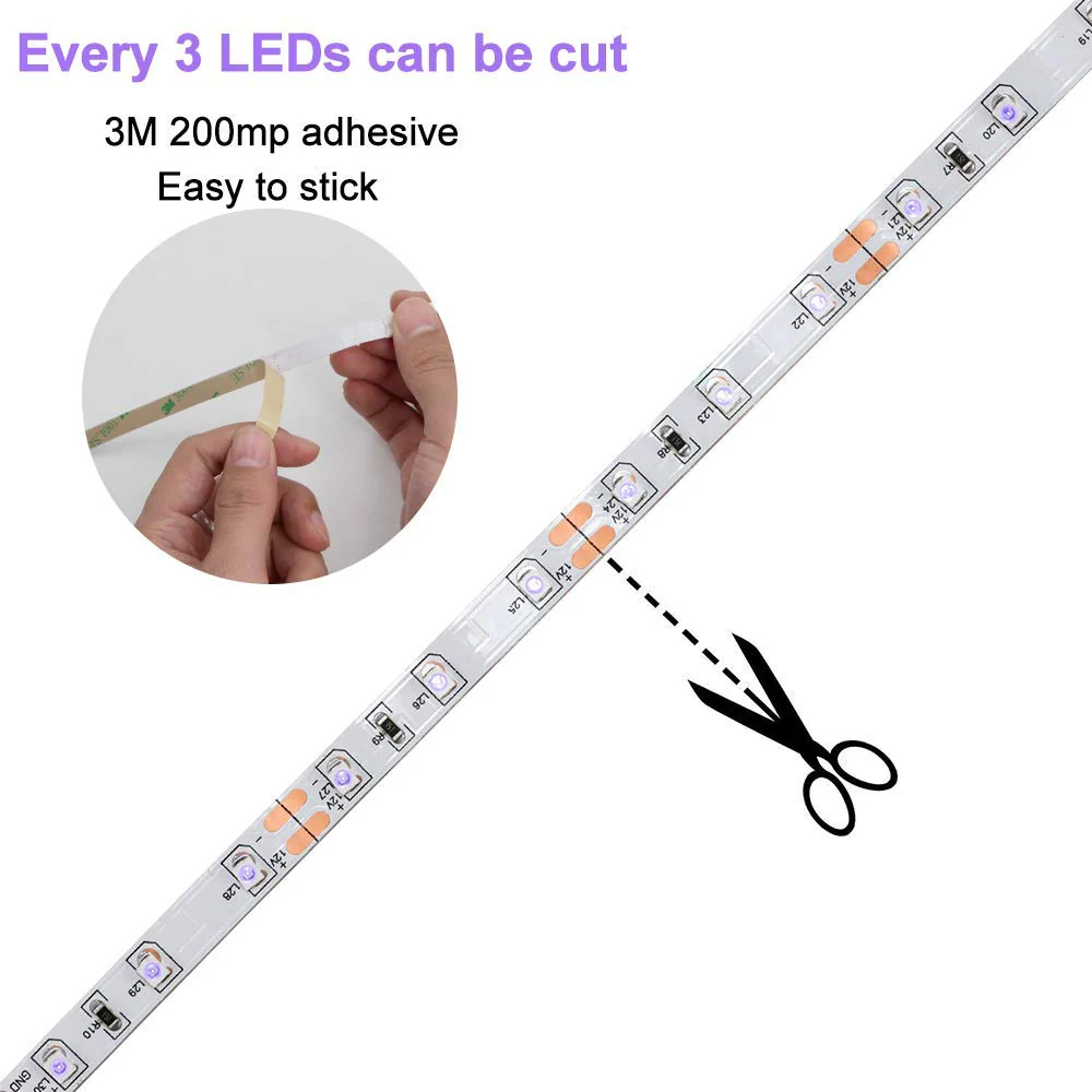 YGS-Tech Super Bright 60 Watts UV Black Light LED Strip, 16.4FT/5M 3528 300LEDs 395nm-405nm Non-Waterproof Blacklight with Power Supply, for Night Fishing, Black Party 60Watts - Image 4