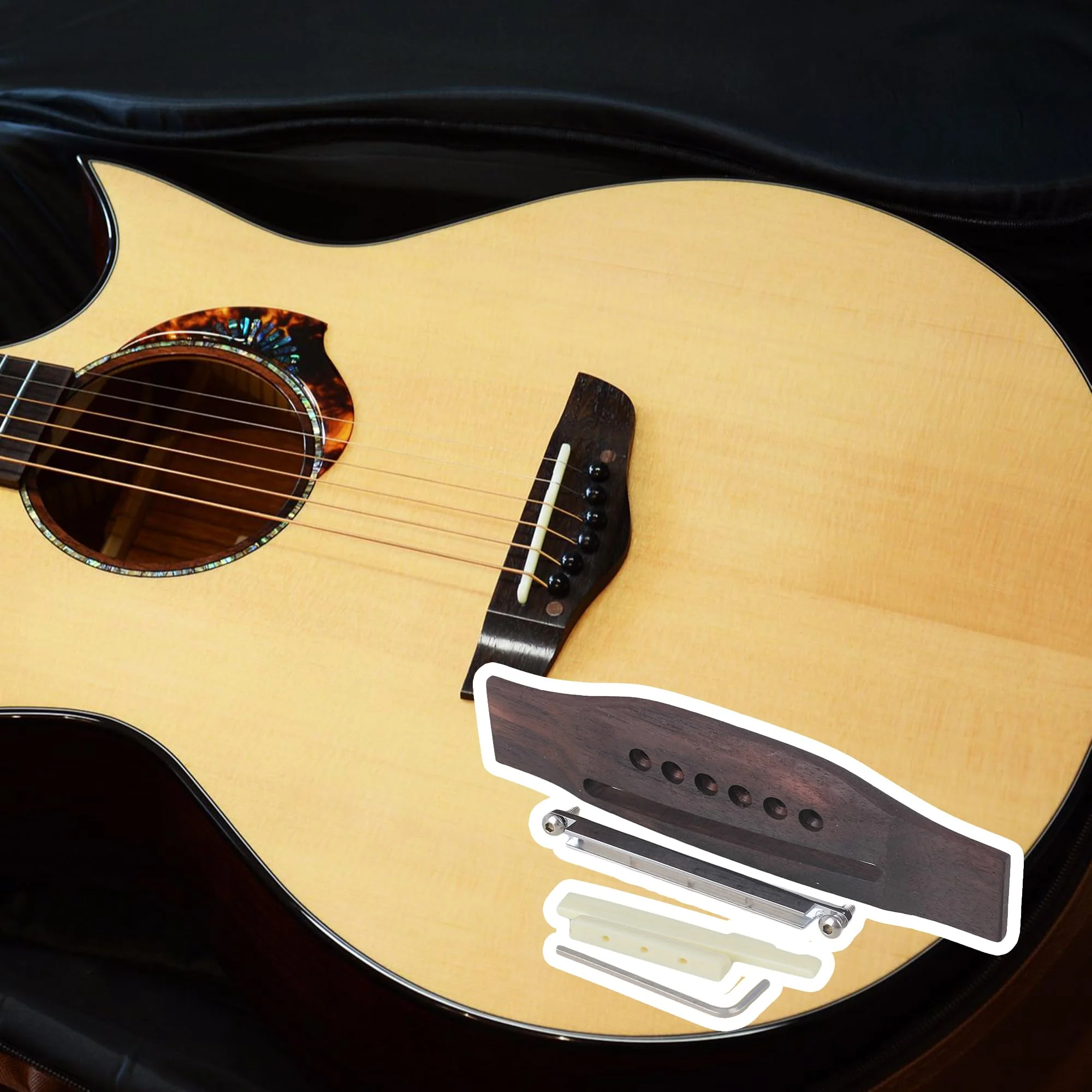 Yibuy 6 String Acoustic Guitar Rosewood Bridge & Saddle Nut & Adjustable Shaft Set - Image 2