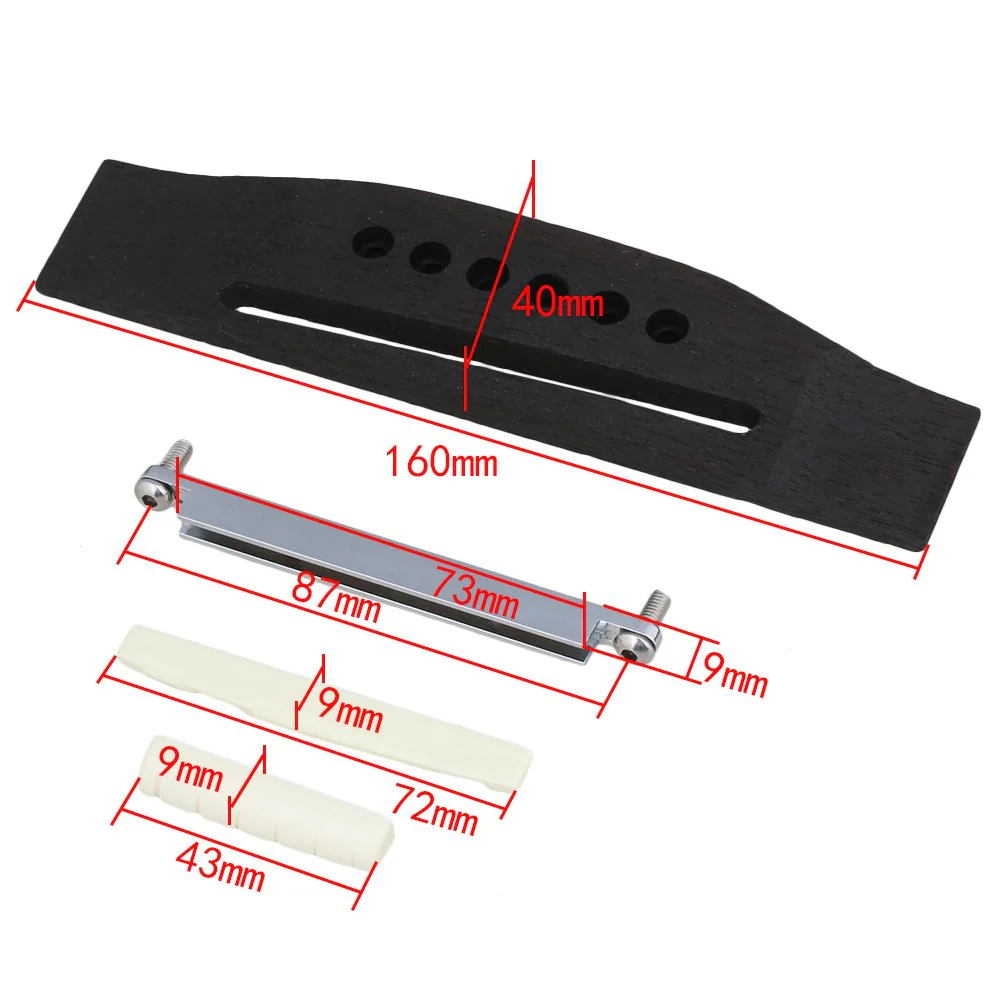Yibuy 6 String Acoustic Guitar Rosewood Bridge & Saddle Nut & Adjustable Shaft Set - Image 7