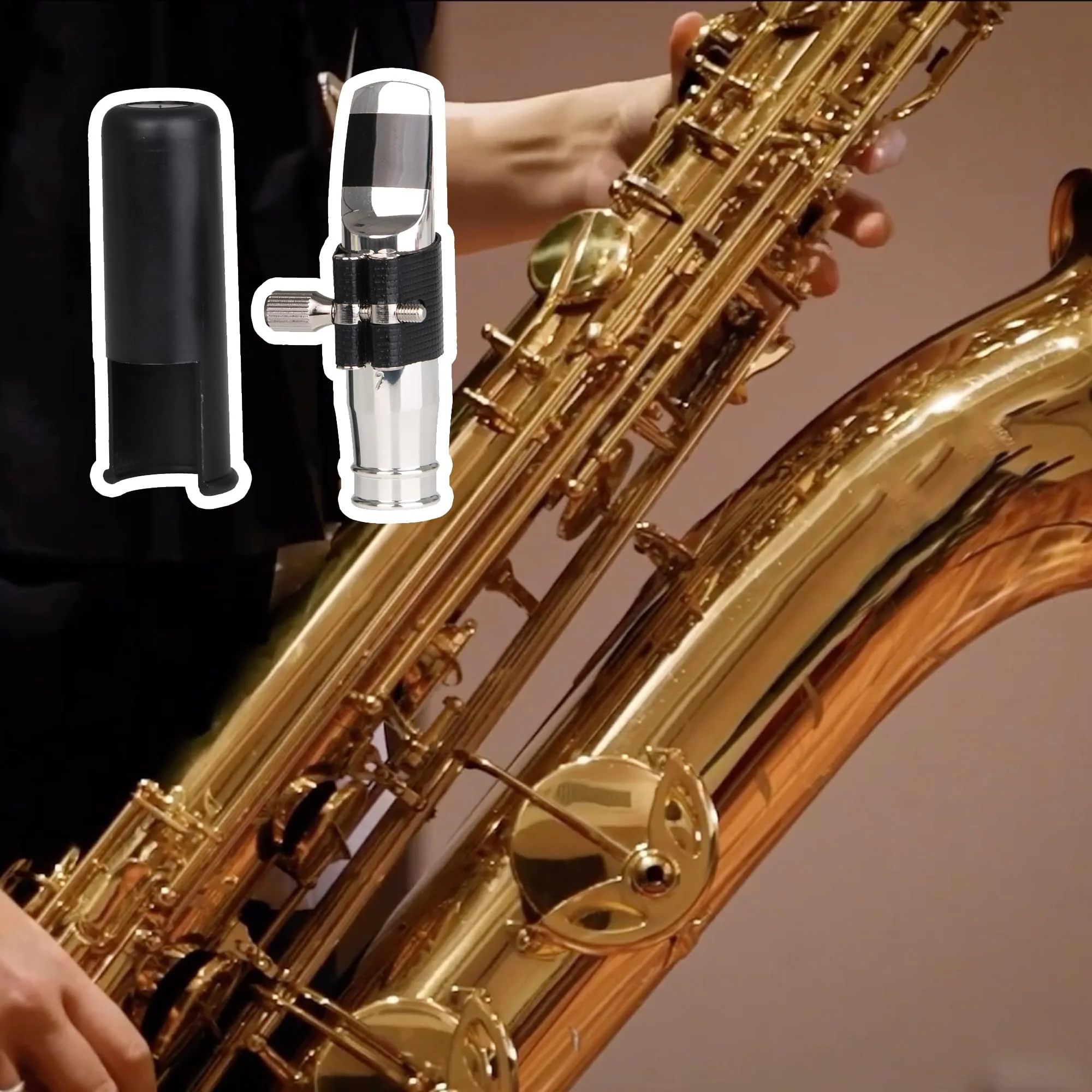 Yibuy Silver Jazz E-flat Alto Saxophone Mouthpiece 7# PU and Leather Cap 90 x 36 mm - Image 2
