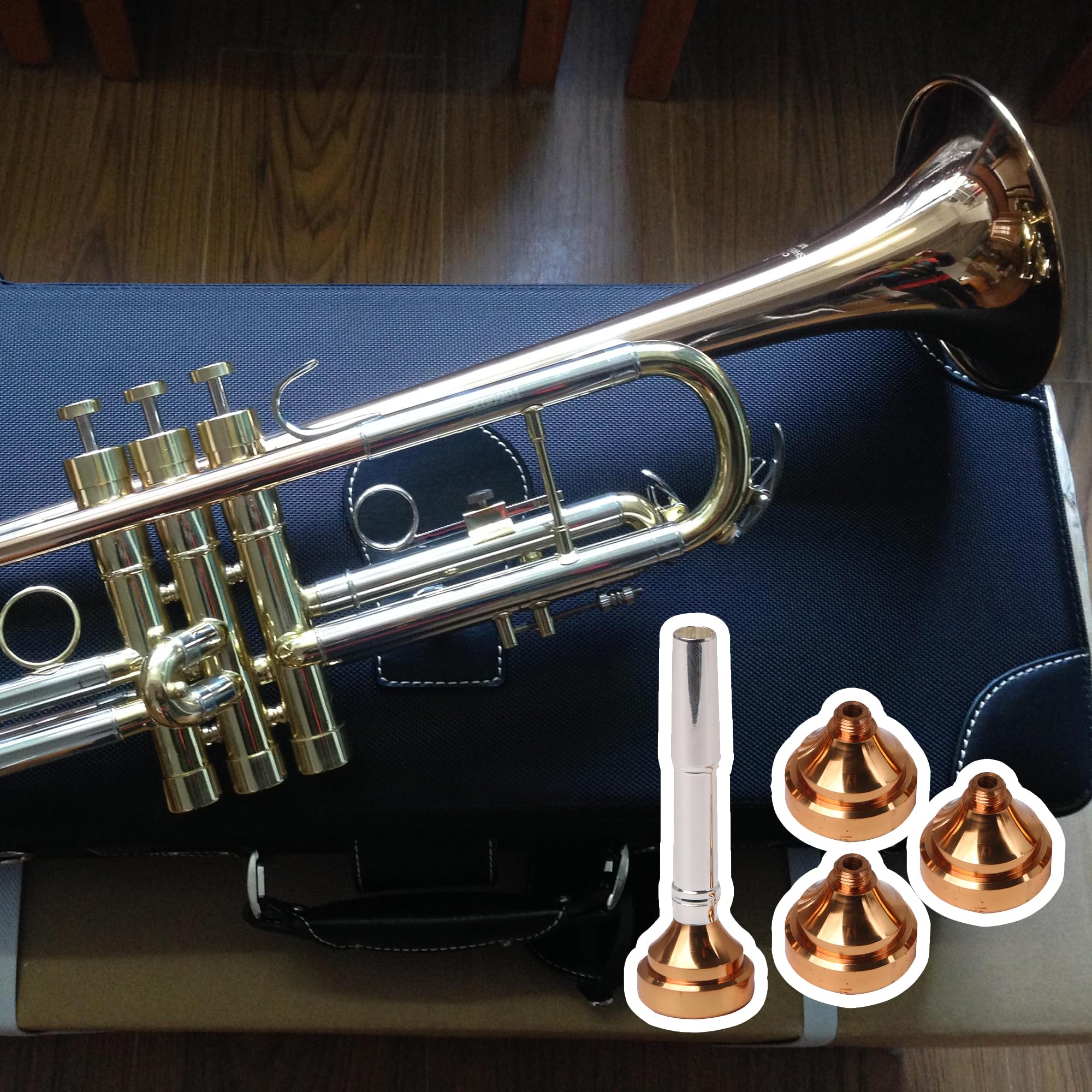 Yibuy Trumpet Mouthpiece Brass Gold Plated 8.8cm Long 2.2cm Wide Suitable for Trumpet Set of 4 - Image 2