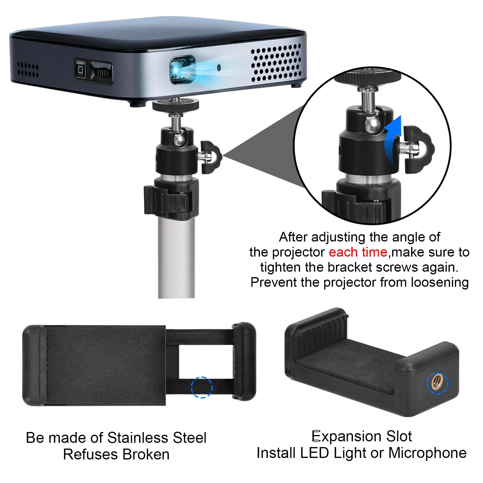 YIFMEIG Overhead Tripod for Mini Projector - Phone Holder,Camera Stand,Webcam,Stronger Support with Clip for Cookie Decorating,eaching Online Live Streaming and Showing 360° Rotation - Image 2