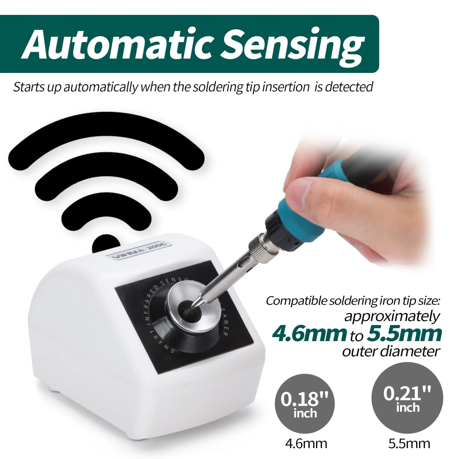 YIHUA 200C Motorised Soldering Tip Cleaner with Infrared Sensor, 6 Brass Wool Brushes, 12 V Power Adapter and Lifting Tool - Compact Soldering Iron Cleaner (EU Plug) - Image 2