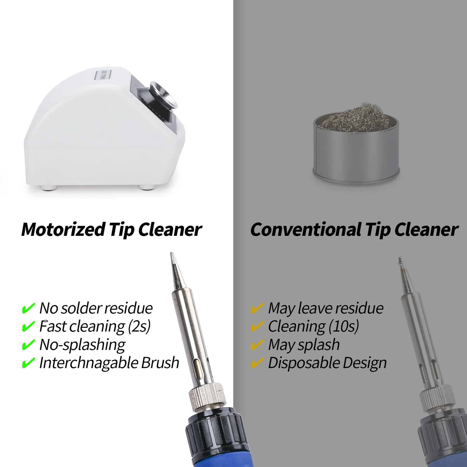 YIHUA 200C Motorised Soldering Tip Cleaner with Infrared Sensor, 6 Brass Wool Brushes, 12 V Power Adapter and Lifting Tool - Compact Soldering Iron Cleaner (EU Plug) - Image 5