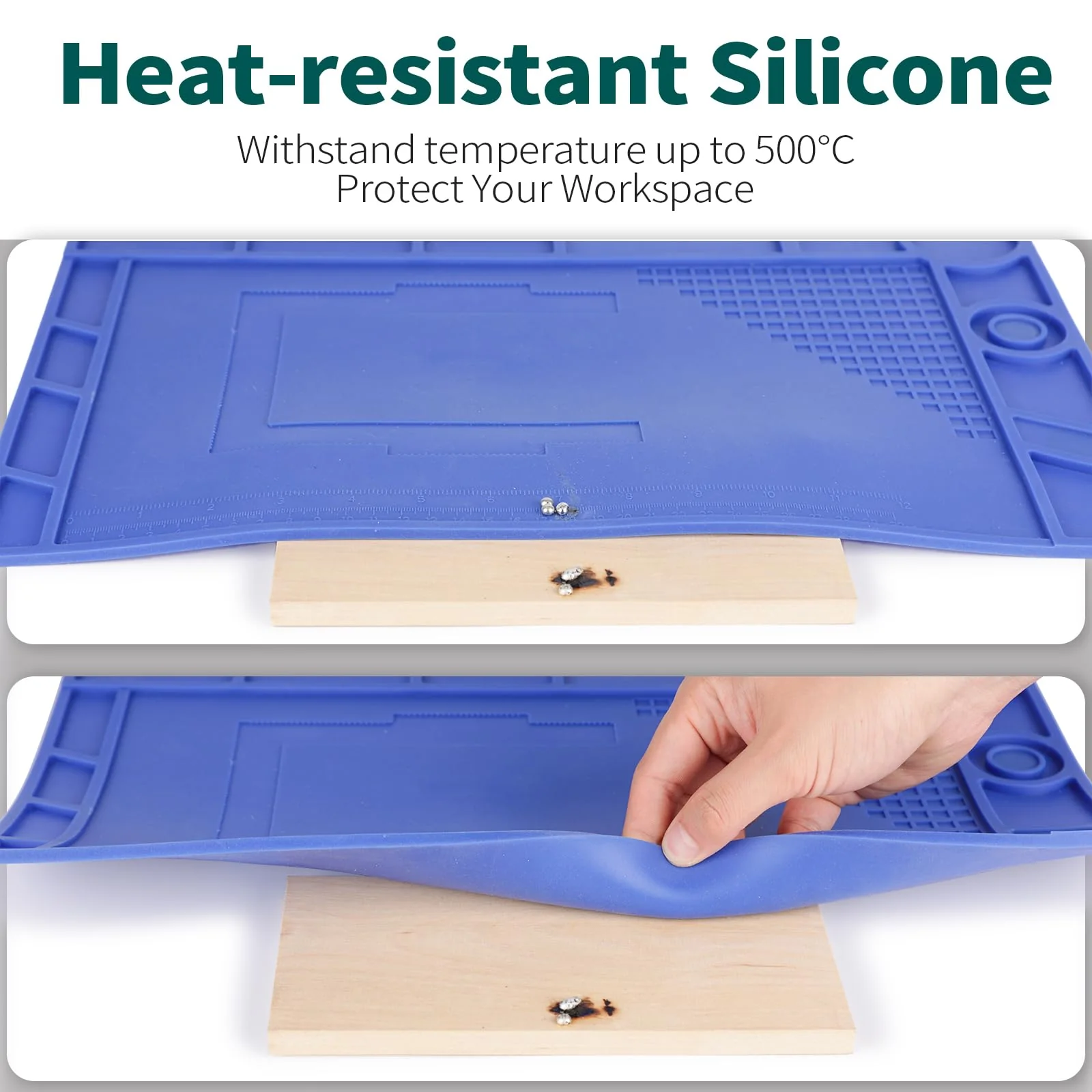 YIHUA M170 Heat Resistant Soldering Mat 440×310×6mm Soldering Pad with Storage Slots, Integrated Ruler, Magnetic Zones, PCB Slot and Flexible Soft Silicone Soldering Mat 440x310mm - Image 4