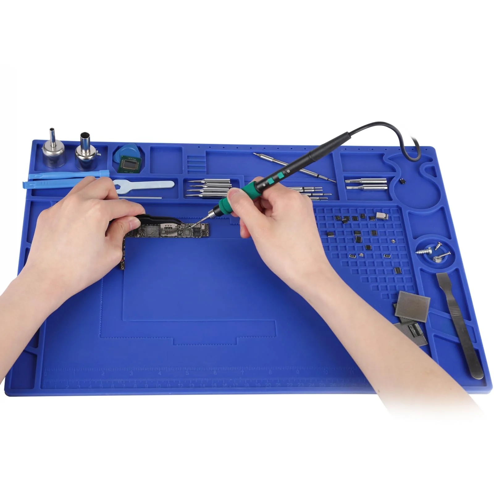 YIHUA M170 Heat Resistant Soldering Mat 440×310×6mm Soldering Pad with Storage Slots, Integrated Ruler, Magnetic Zones, PCB Slot and Flexible Soft Silicone Soldering Mat 440x310mm - Image 6