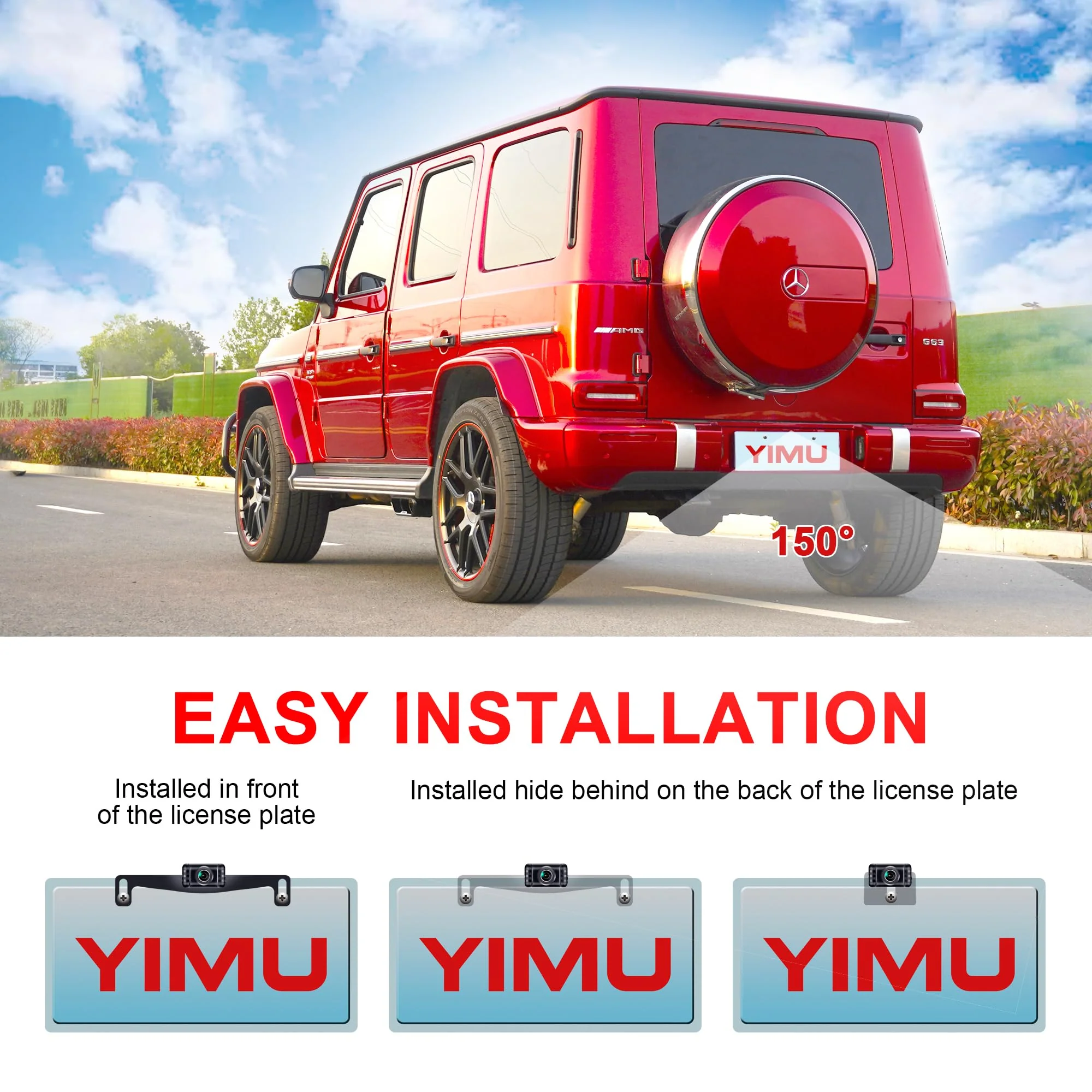 YIMU Backup Camera System with License Plate Backup Reverse Camera, Easy Installation, Plug & Play, DIY Guide Lines, 150° Wide Angle, Night Vision, IP69K Waterproof, Optional Dual Bracket K4302 - Image 3