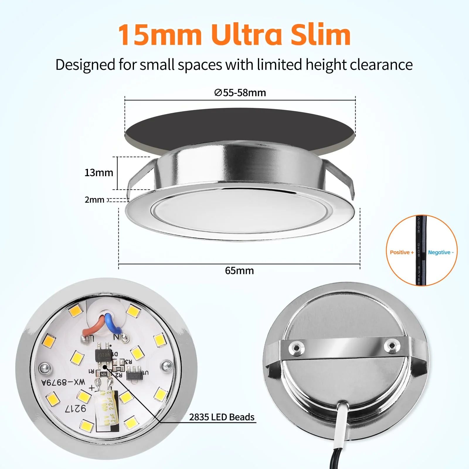 YindaLux Recessed Spotlight LED 12 V 4000 K Neutral White LED Spot Dimmable 3 W Recessed Spotlights 55-58 mm Hole Size Recessed Lights for Caravans Kitchen Wardrobe Aluminium Chrome Set of 3 4000K 3 Stück - Image 2