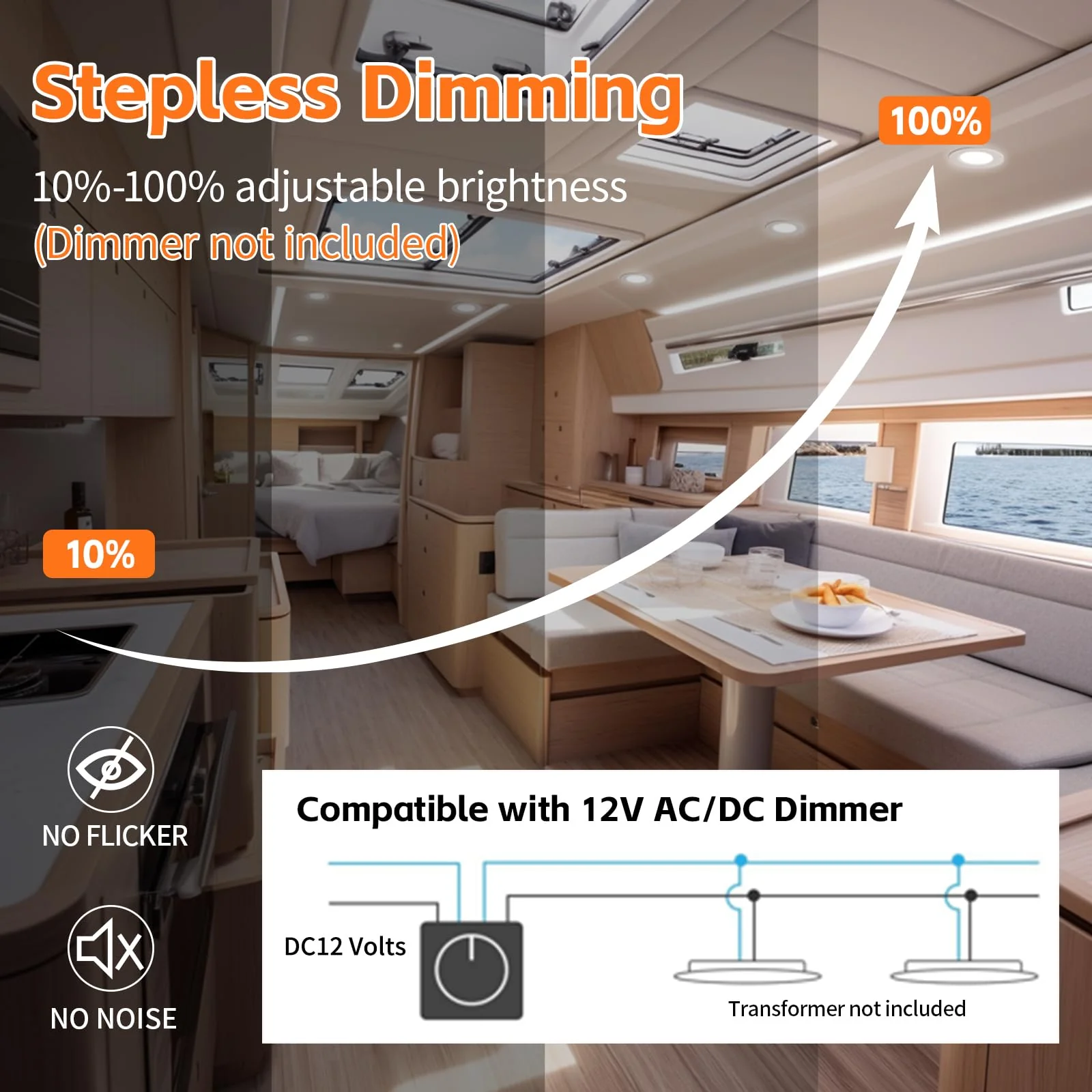 YindaLux Recessed Spotlight LED 12 V 4000 K Neutral White LED Spot Dimmable 3 W Recessed Spotlights 55-58 mm Hole Size Recessed Lights for Caravans Kitchen Wardrobe Aluminium Chrome Set of 3 4000K 3 Stück - Image 3