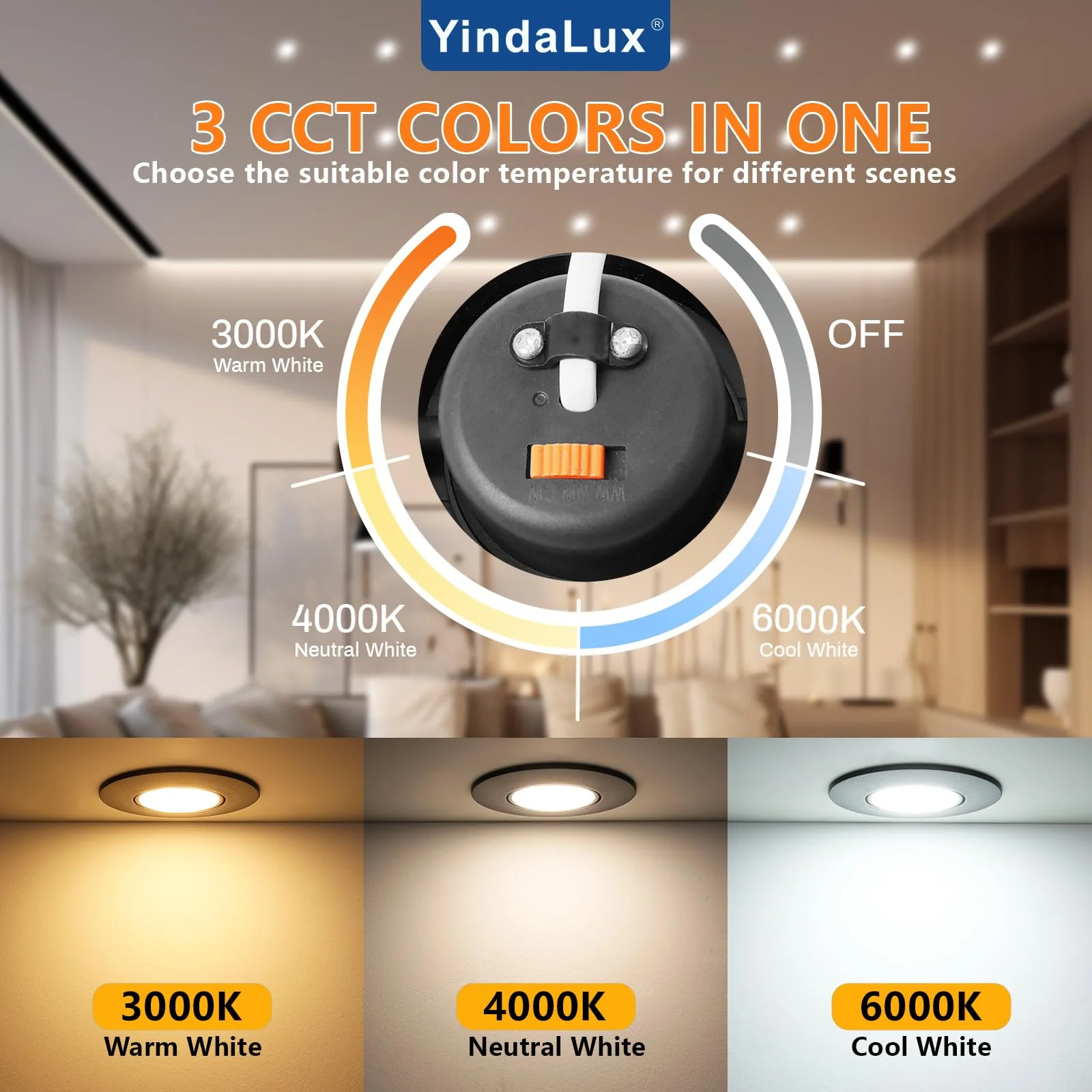 YindaLux Recessed Spotlight LED 230 V Dimmable Swivelling Recessed Spotlights 5 W IP44 LED Spot 68-80 mm Hole Size Ceiling Spotlights Warm White Neutral White Cool White Recessed Lights for Bathroom Black 6 Stück-120°Abstrahlwinkel - Image 2