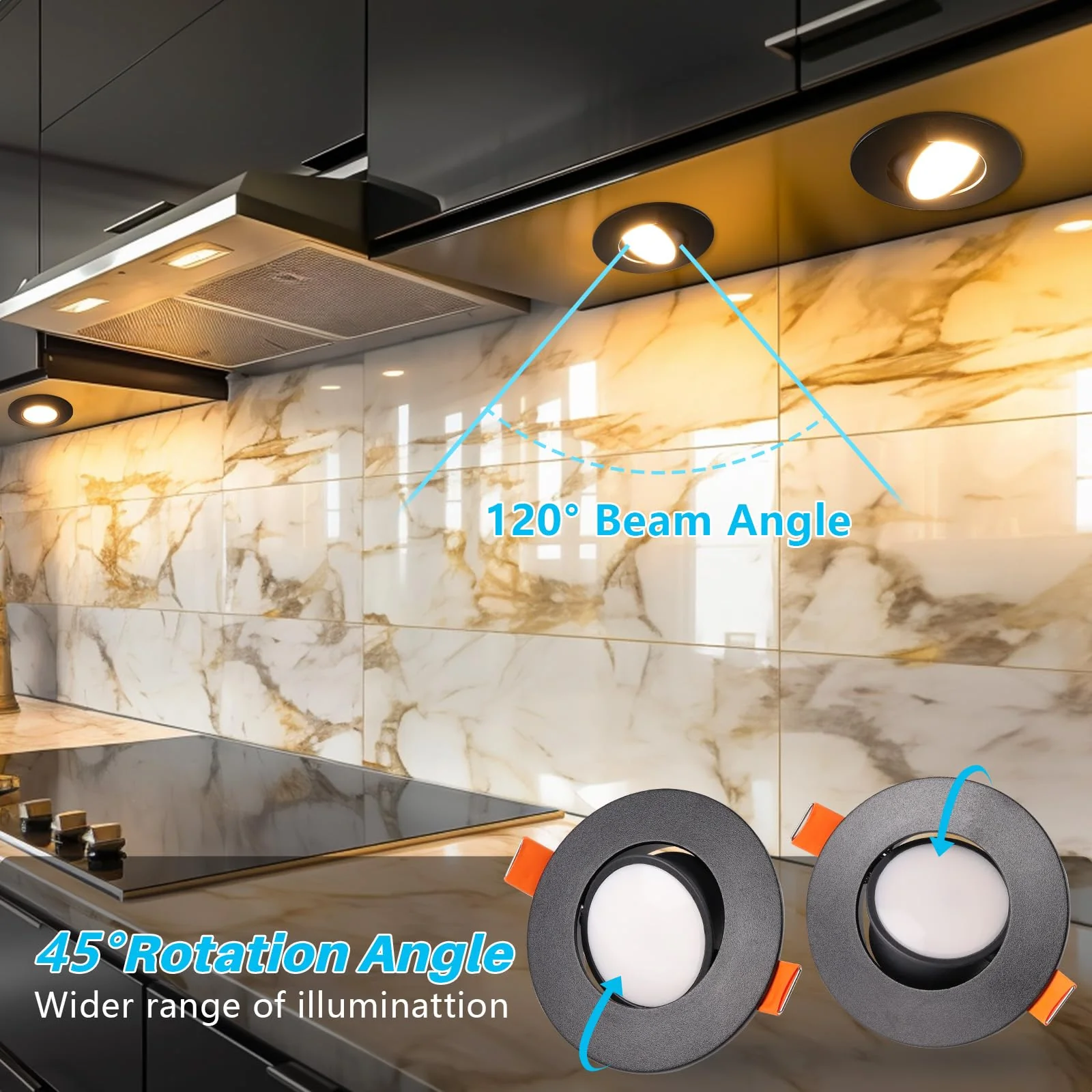YindaLux Recessed Spotlight LED 230 V Dimmable Swivelling Recessed Spotlights 5 W IP44 LED Spot 68-80 mm Hole Size Ceiling Spotlights Warm White Neutral White Cool White Recessed Lights for Bathroom Black 6 Stück-120°Abstrahlwinkel - Image 4