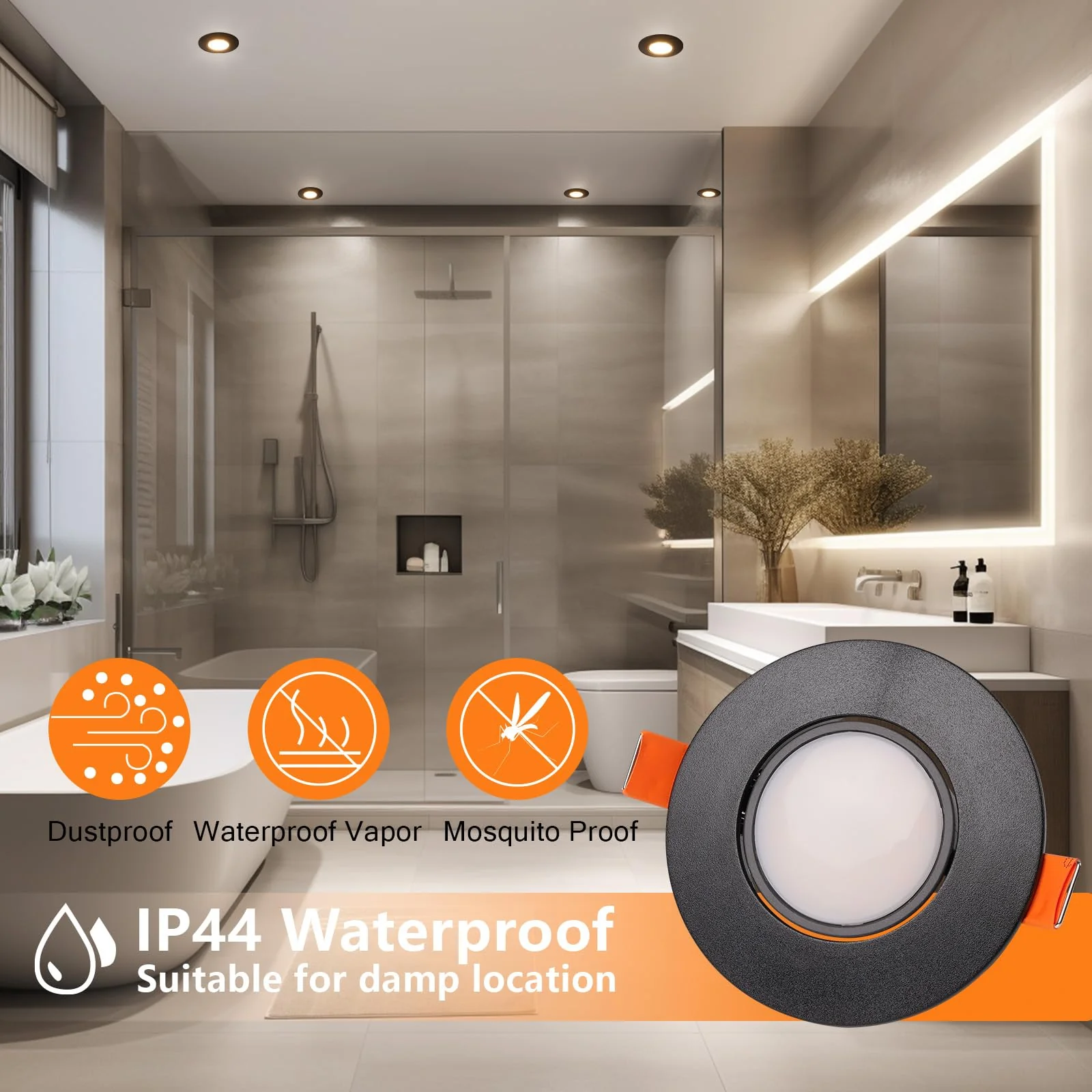 YindaLux Recessed Spotlight LED 230 V Dimmable Swivelling Recessed Spotlights 5 W IP44 LED Spot 68-80 mm Hole Size Ceiling Spotlights Warm White Neutral White Cool White Recessed Lights for Bathroom Black 6 Stück-120°Abstrahlwinkel - Image 5