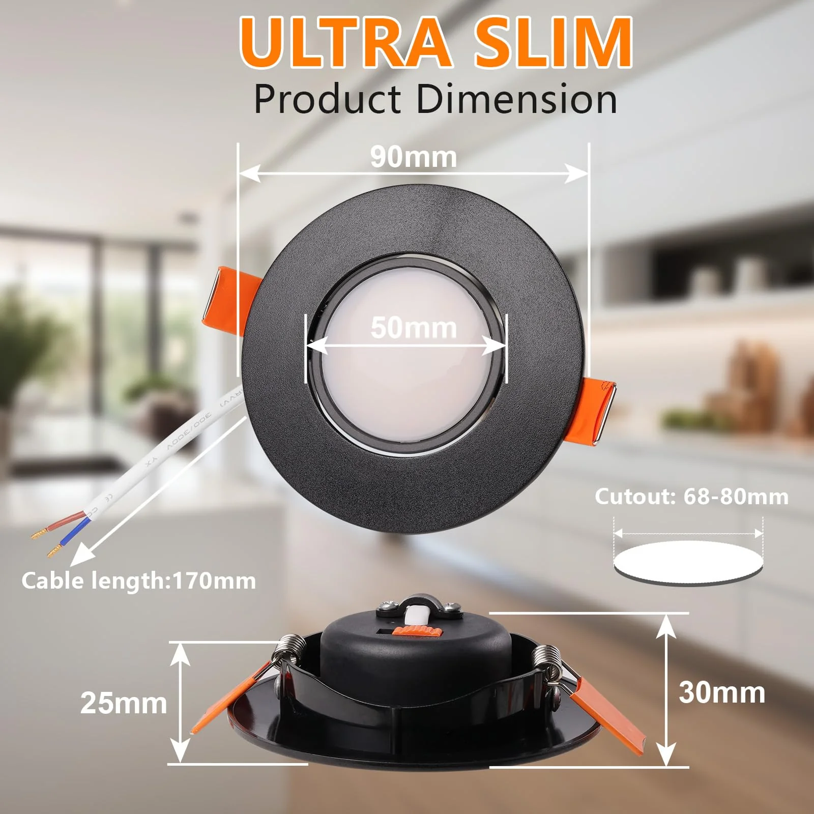 YindaLux Recessed Spotlight LED 230 V Dimmable Swivelling Recessed Spotlights 5 W IP44 LED Spot 68-80 mm Hole Size Ceiling Spotlights Warm White Neutral White Cool White Recessed Lights for Bathroom Black 6 Stück-120°Abstrahlwinkel - Image 7