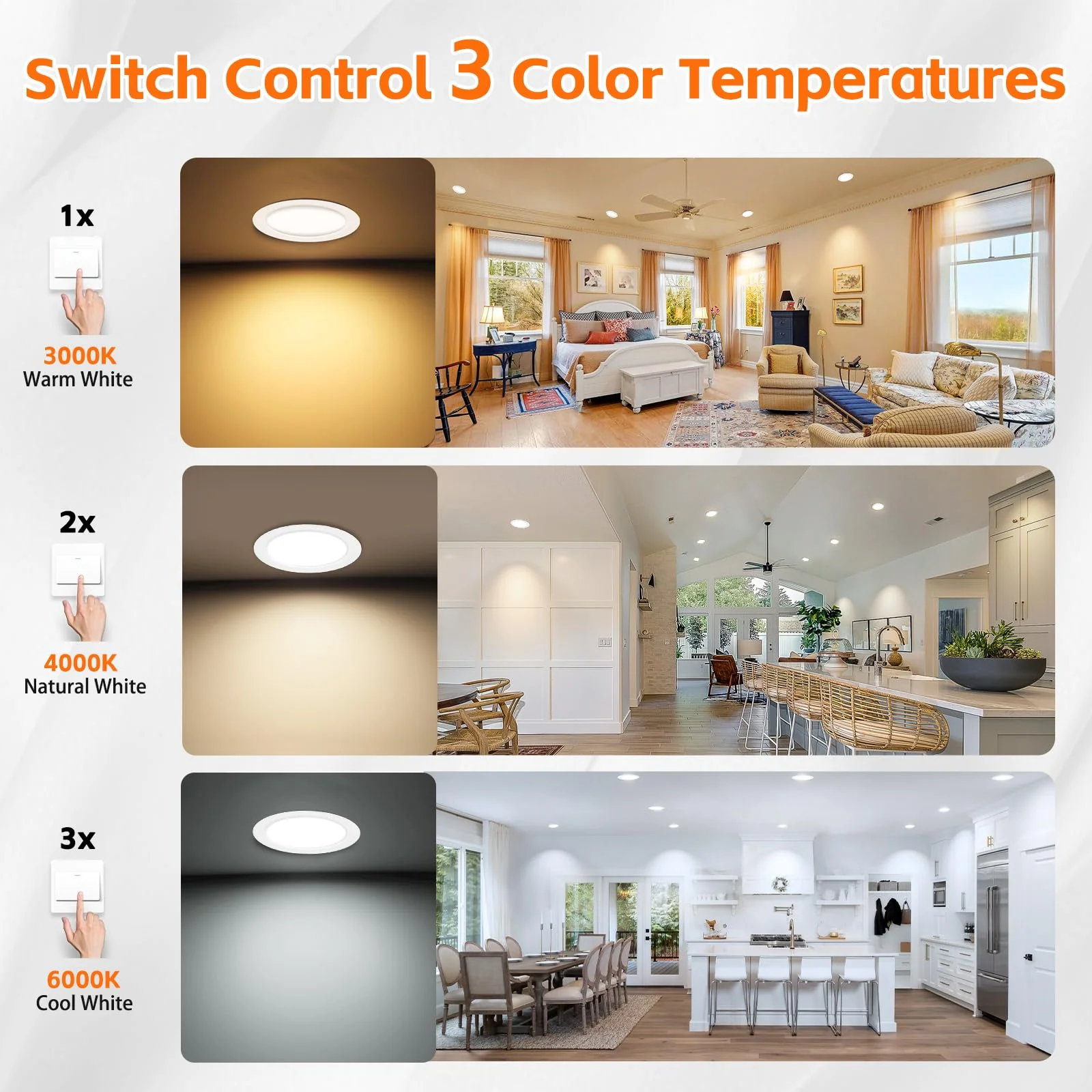 YindaLux Set of 3 LED Recessed Spotlights 230 V 3 W 3000 K Warm White 4000 K Neutral White 6000 K Cool White LED Spot Ultra Flat 300 LM Bore Hole 55-58 mm and 15 mm Flat IP44 Recessed Furniture 3 pieces - Image 3