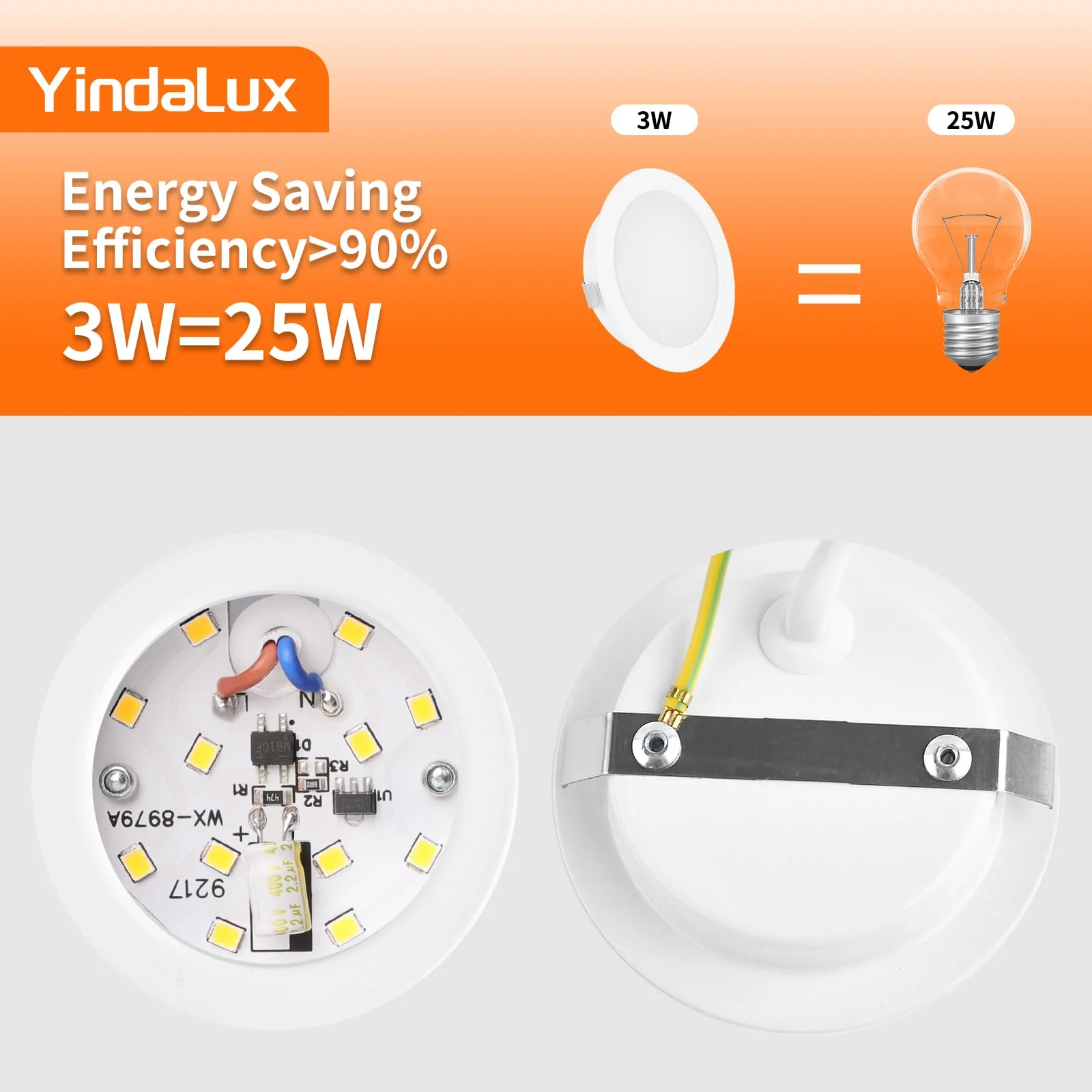 YindaLux Set of 3 LED Recessed Spotlights 230 V 3 W 3000 K Warm White 4000 K Neutral White 6000 K Cool White LED Spot Ultra Flat 300 LM Bore Hole 55-58 mm and 15 mm Flat IP44 Recessed Furniture 3 pieces - Image 4