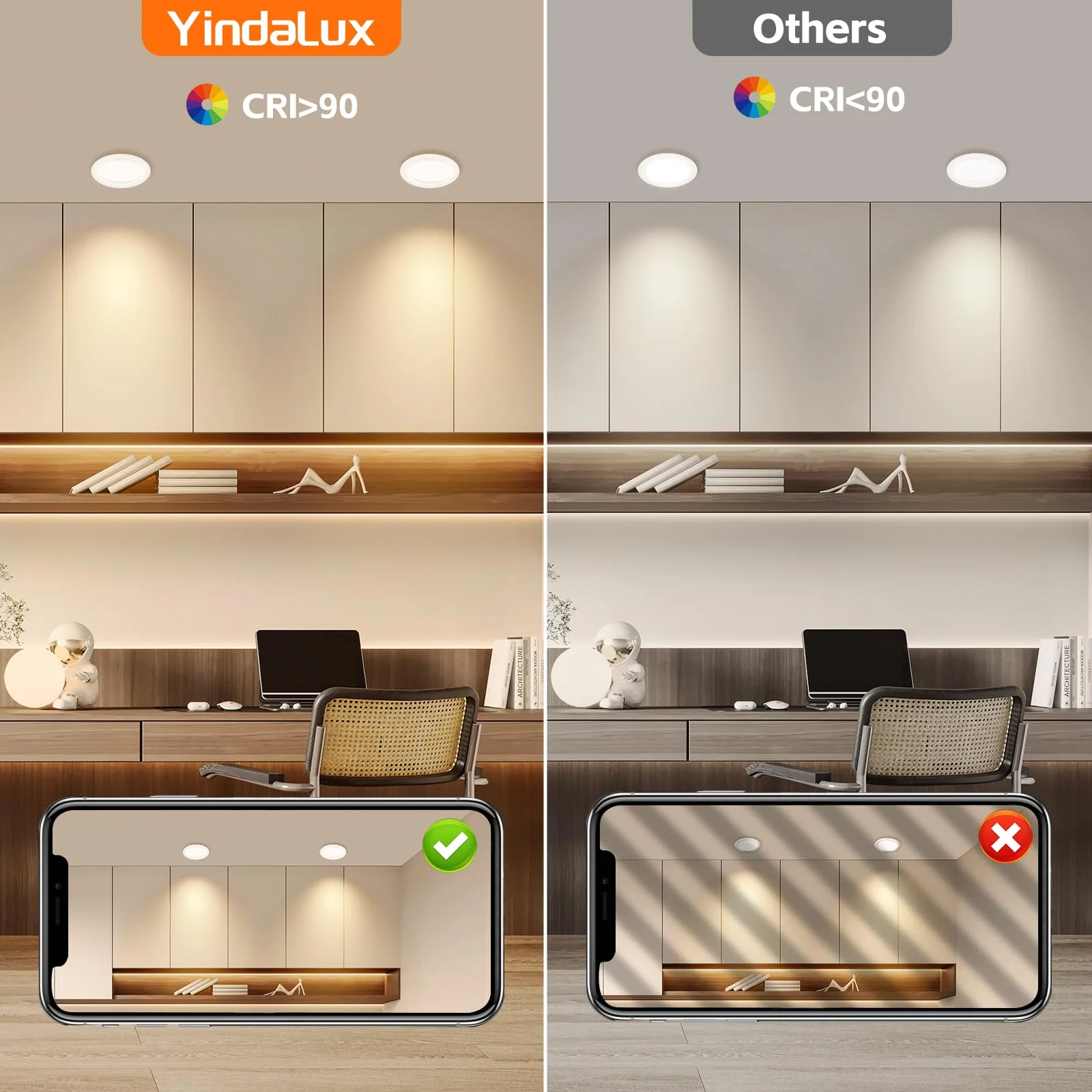YindaLux Set of 3 LED Recessed Spotlights 230 V 3 W 3000 K Warm White 4000 K Neutral White 6000 K Cool White LED Spot Ultra Flat 300 LM Bore Hole 55-58 mm and 15 mm Flat IP44 Recessed Furniture 3 pieces - Image 6
